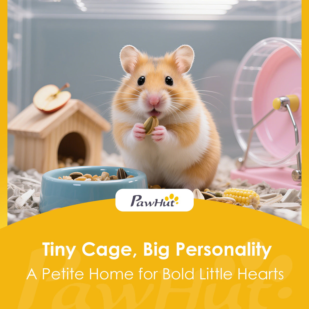 Wooden Hamster Cage, Large Gerbil Cage with Hut, Wheel, Ramps, 3 Tier Small Animal Habitat with Removable Viewing Panels, 100 x 50 x 84 cm, Natural Wood