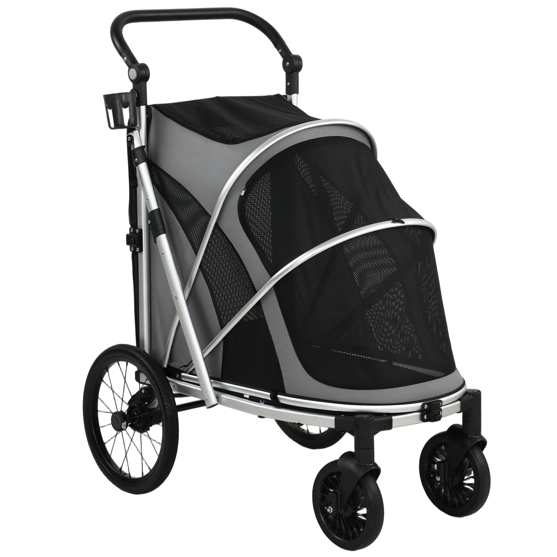 Dog Stroller, Pet Stroller for Small and Medium Dogs, Foldable Puppy Pram Pet Pushchair with 2 Big Wheels, Shock-Absorbing Frame, Seat Leashes, Brakes, Maximum Load 20 kg, Grey