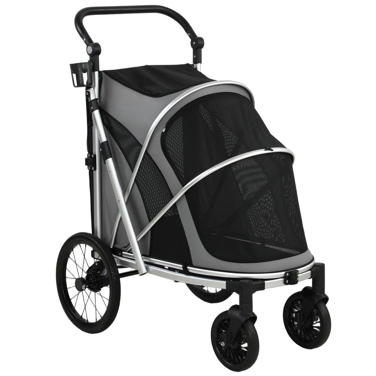 Dog Stroller, Pet Stroller for Small and Medium Dogs, Foldable Puppy Pram Pet Pushchair with 2 Big Wheels, Shock-Absorbing Frame, Seat Leashes, Brakes, Maximum Load 20 kg, Grey
