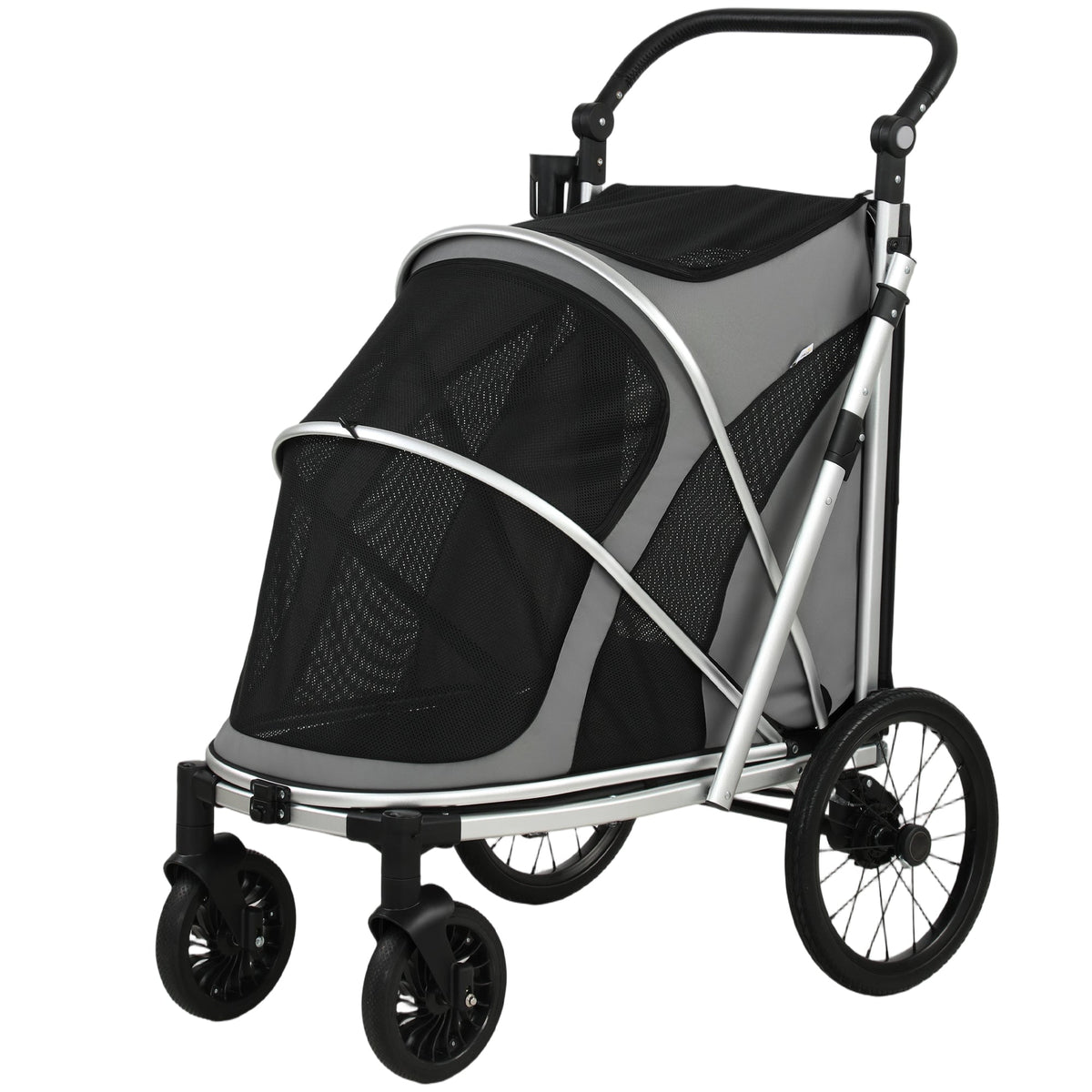Dog Stroller, Pet Stroller for Small and Medium Dogs, Foldable Puppy Pram Pet Pushchair with 2 Big Wheels, Shock-Absorbing Frame, Seat Leashes, Brakes, Maximum Load 20 kg, Grey