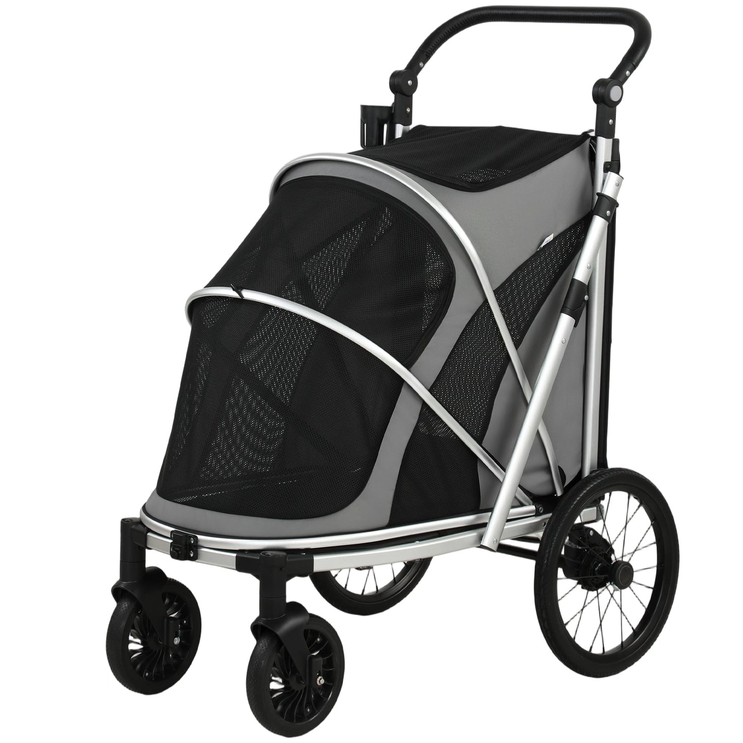 Dog Stroller, Pet Stroller for Small and Medium Dogs, Foldable Puppy Pram Pet Pushchair with 2 Big Wheels, Shock-Absorbing Frame, Seat Leashes, Brakes, Maximum Load 20 kg, Grey