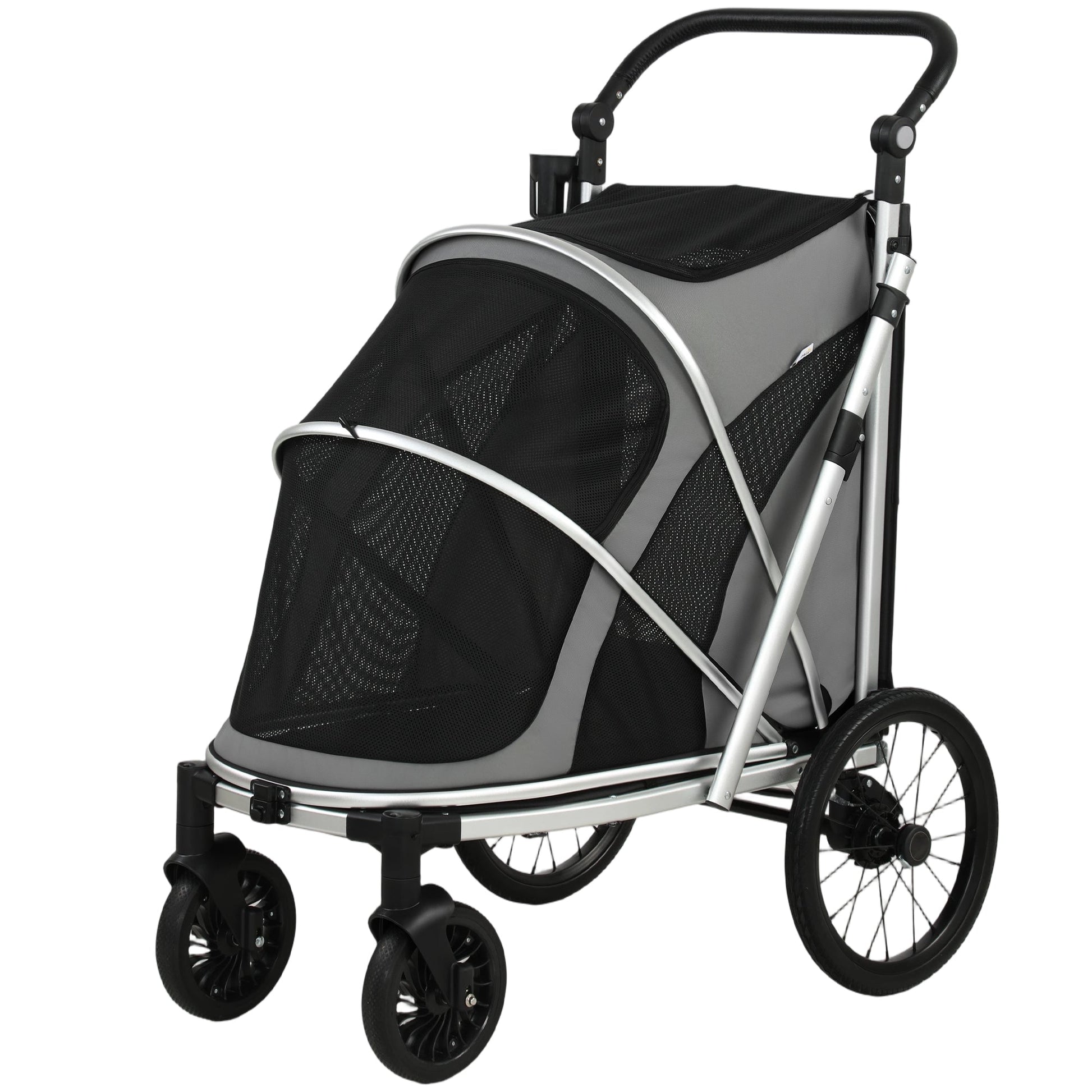 Dog Stroller, Pet Stroller for Small and Medium Dogs, Foldable Puppy Pram Pet Pushchair with 2 Big Wheels, Shock-Absorbing Frame, Seat Leashes, Brakes, Maximum Load 20 kg, Grey