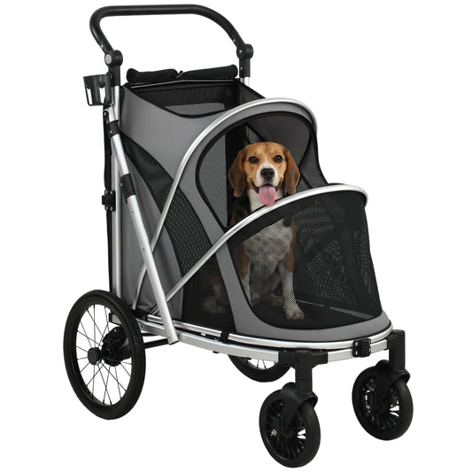 Dog Stroller, Pet Stroller for Small and Medium Dogs, Foldable Puppy Pram Pet Pushchair with 2 Big Wheels, Shock-Absorbing Frame, Seat Leashes, Brakes, Maximum Load 20 kg, Grey