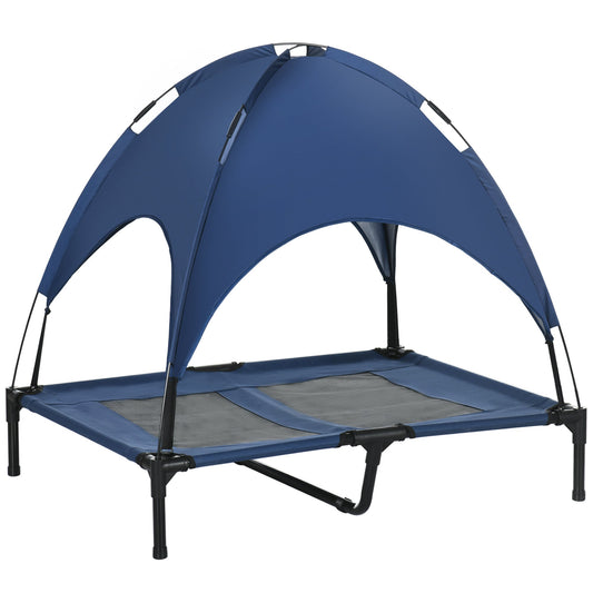 Raised Dog Bed Waterproof Elevated Pet Cot with Breathable Mesh UV Protection Canopy Blue, for Large Dogs, 92 x 76 x 90cm