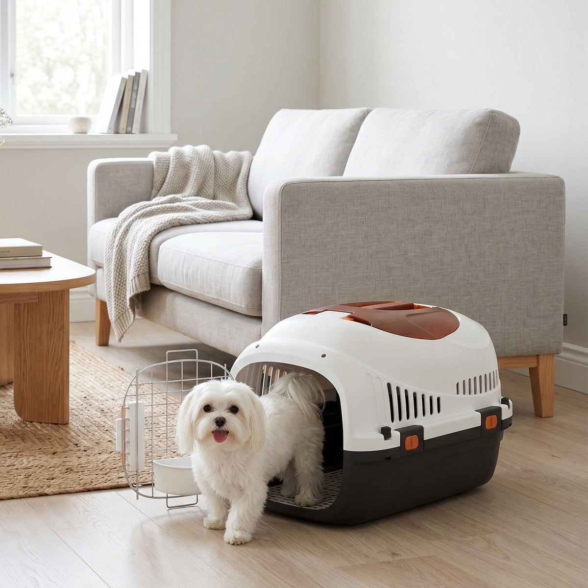 Plastic Cat Carrier, Transport Top Load Pet Carrier Travel Box for Small Dogs and Cats Max 4 KG, 49 x 32 x 31 cm, Steel Door, Feed Bowl, Secure Lock