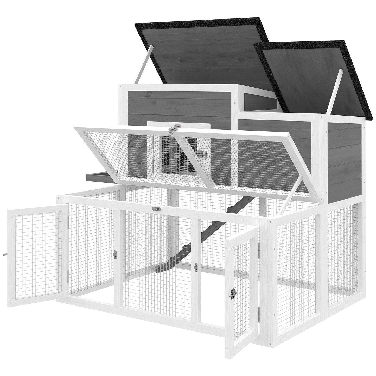 Wooden Rabbit Hutch, Indoor Outdoor Bunny Cage with Waterproof & Openable Roof, Pull Out Tray and Ramp, Guinea Pig Hutch for 1-2 Rabbits, 97 x 75.5 x 90 cm, Grey