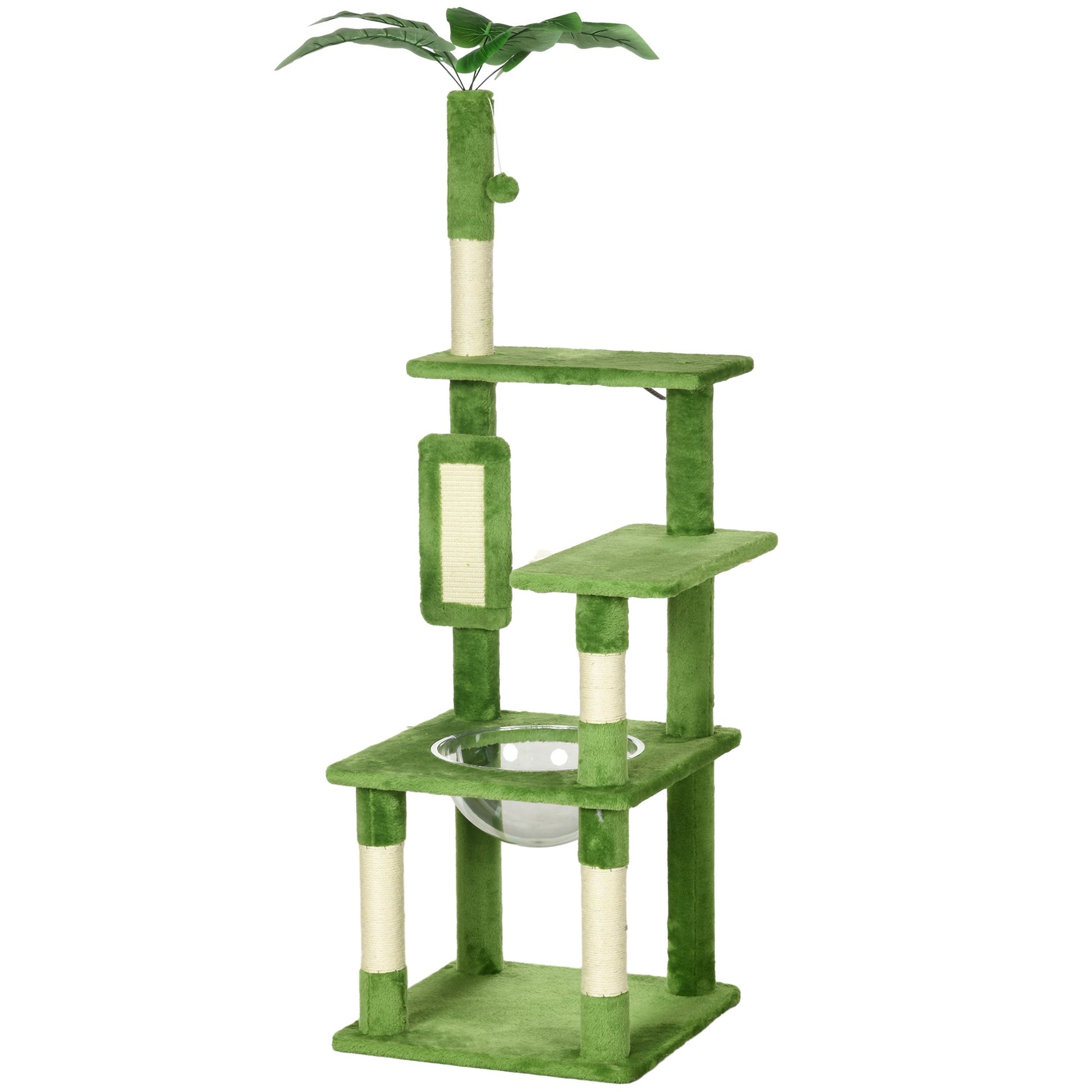 142cm Cat Tree for Indoor Cats, Cat Tower with Scratching Posts, Scratch Board, Hammock, Toy Balls, Multi-level Platforms, Green