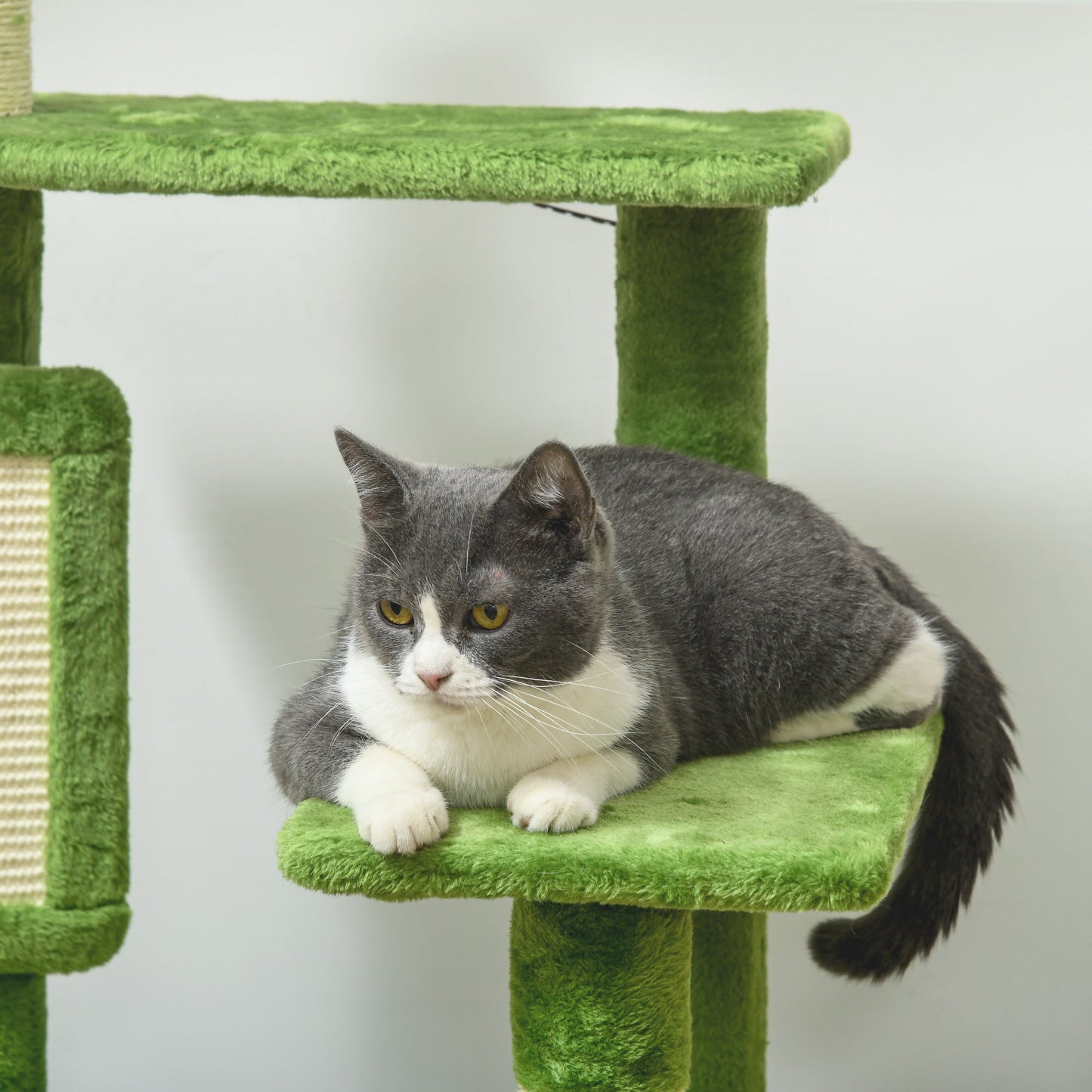 142cm Cat Tree for Indoor Cats, Cat Tower with Scratching Posts, Scratch Board, Hammock, Toy Balls, Multi-level Platforms, Green