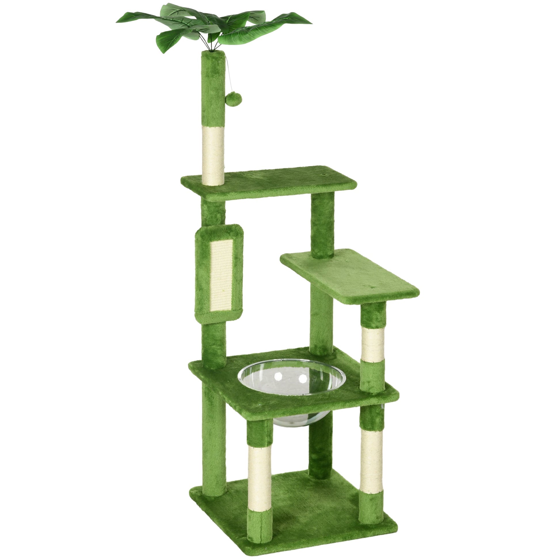 142cm Cat Tree for Indoor Cats, Cat Tower with Scratching Posts, Scratch Board, Hammock, Toy Balls, Multi-level Platforms, Green