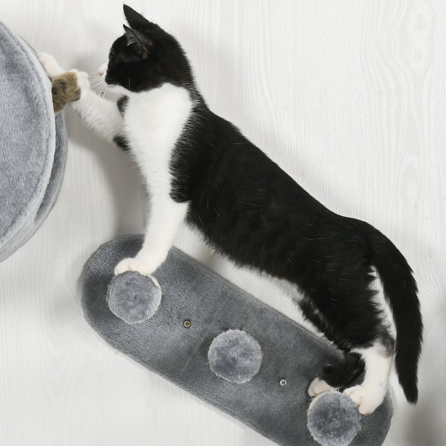 4PCs Wall Mounted Cat Tree, Cat Wall Furniture with Platforms, Steps, Scratching Post, Perch, Cat House for Indoor Cats - Grey