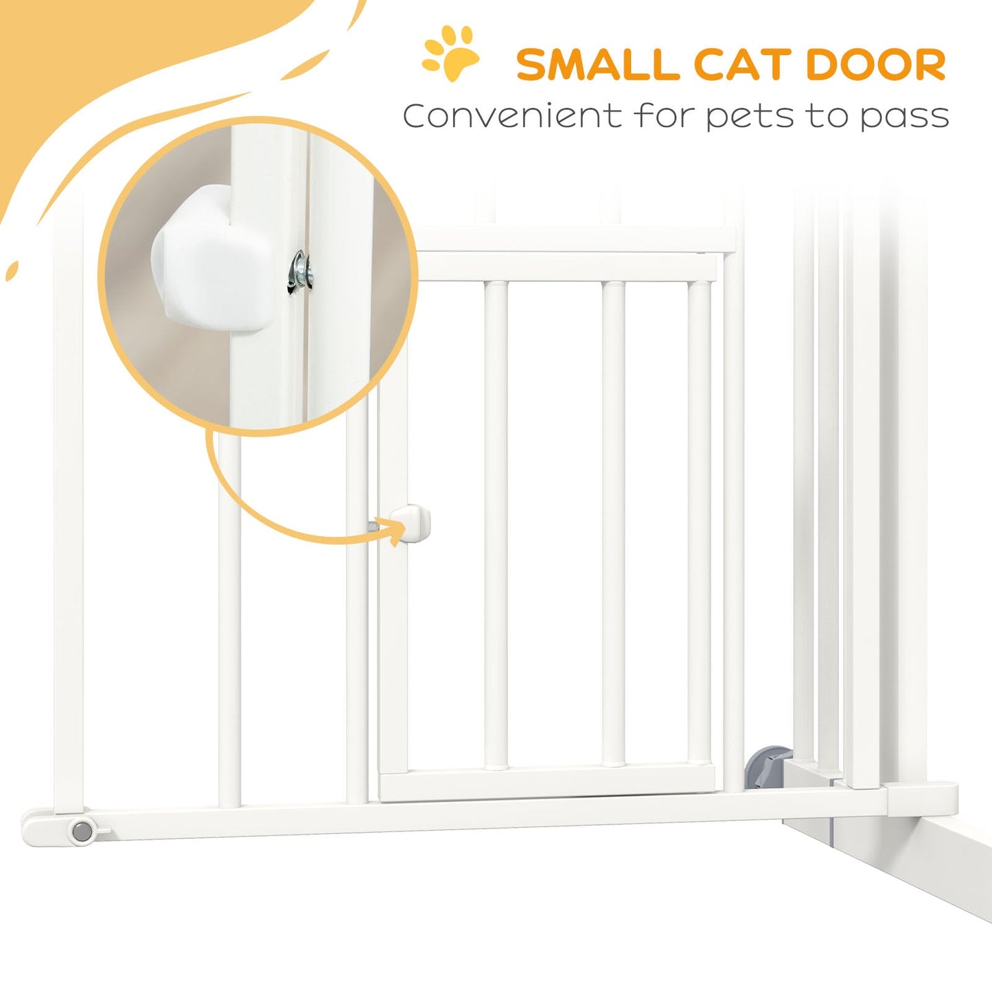 Dog Stair Gate Pet Barrier with Small Cat Door, Pressure Fit Safety Gate  with Auto Closing System, Double Locking, for Hallways, 74-100 cm Openings - White