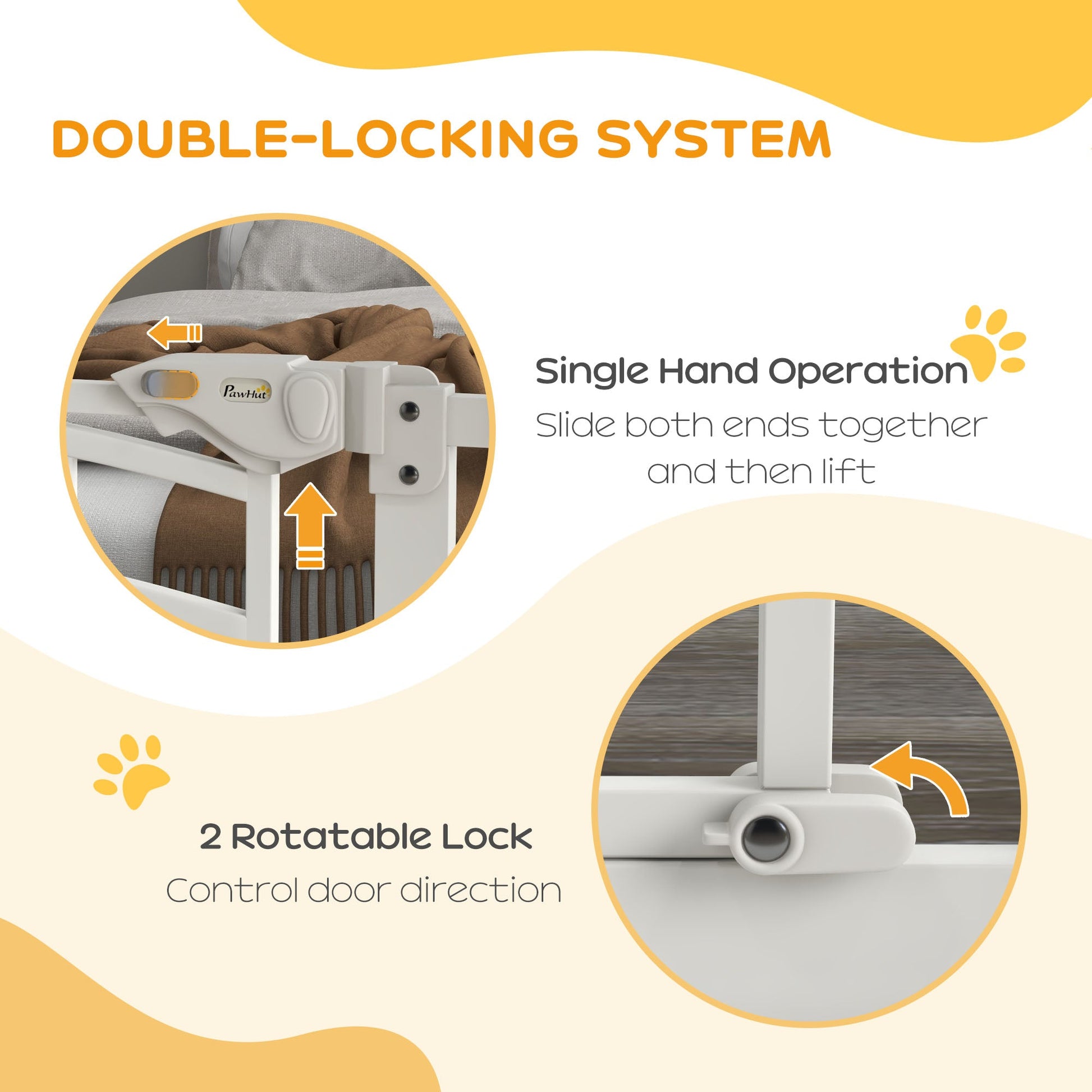 Dog Stair Gate Pet Barrier with Small Cat Door, Pressure Fit Safety Gate  with Auto Closing System, Double Locking, for Hallways, 74-100 cm Openings - White