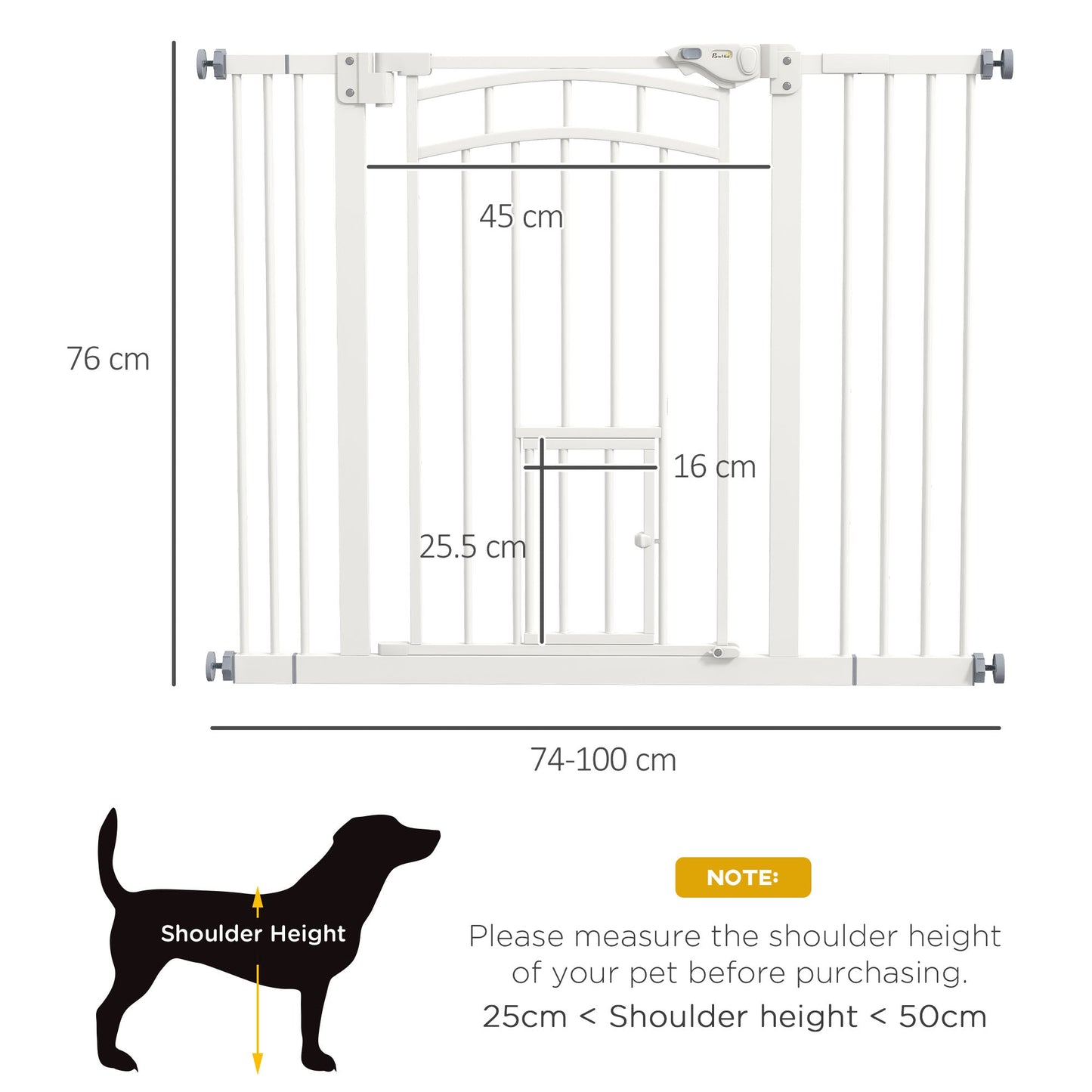 Dog Stair Gate Pet Barrier with Small Cat Door, Pressure Fit Safety Gate  with Auto Closing System, Double Locking, for Hallways, 74-100 cm Openings - White