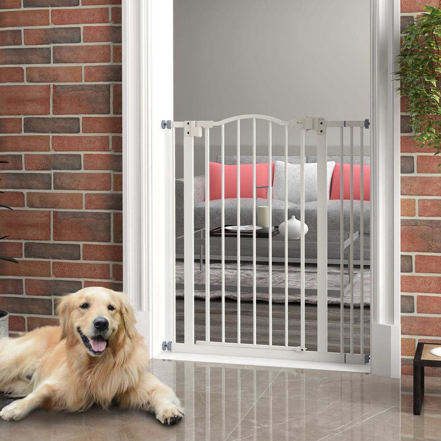 Pressure Fit Dog Stair Gate No Drilling Safety Gate Auto Close for Doorways, Hallways, 74-87cm Adjustable, 94cm Tall, White