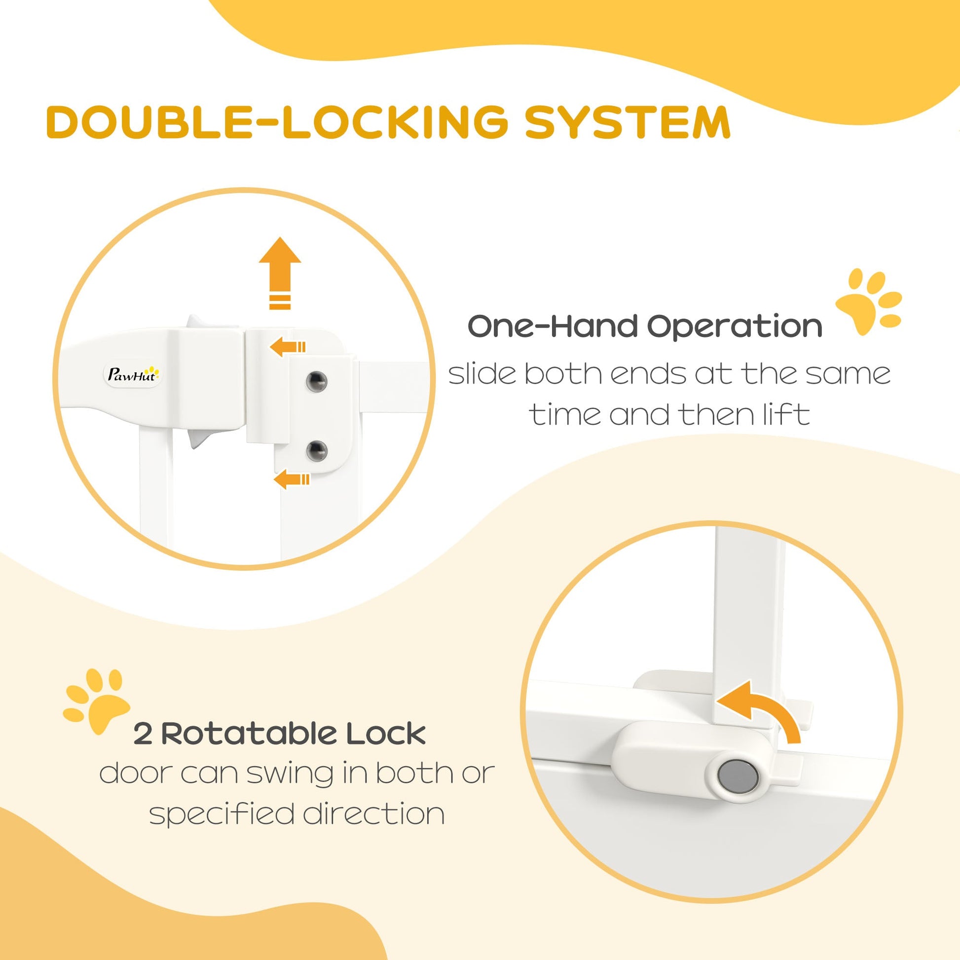 Pressure Fit Dog Stair Gate No Drilling Safety Gate Auto Close for Doorways, Hallways, 74-87cm Adjustable, 94cm Tall, White
