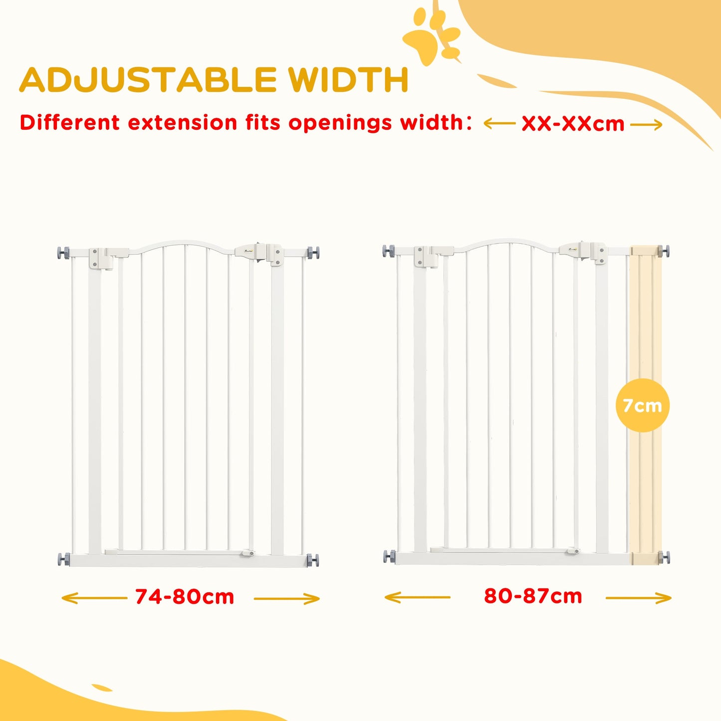 Pressure Fit Dog Stair Gate No Drilling Safety Gate Auto Close for Doorways, Hallways, 74-87cm Adjustable, 94cm Tall, White