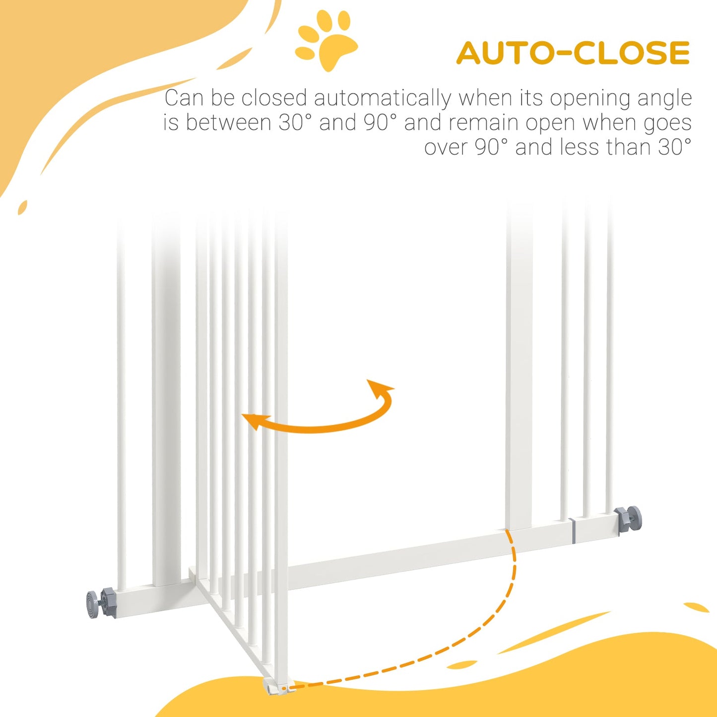 Pressure Fit Dog Stair Gate No Drilling Safety Gate Auto Close for Doorways, Hallways, 74-87cm Adjustable, 94cm Tall, White