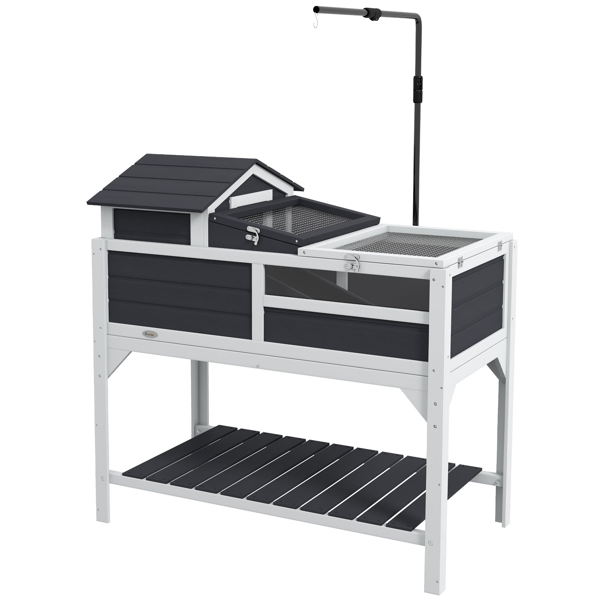 Tortoise House, 2 Layers Wooden Tortoise Enclosure with Adjustable Lamp Holder, Tortoise Table with Openable Lid, Removable Main House, Storage Shelf, Run Box, Fixed Tray - Grey