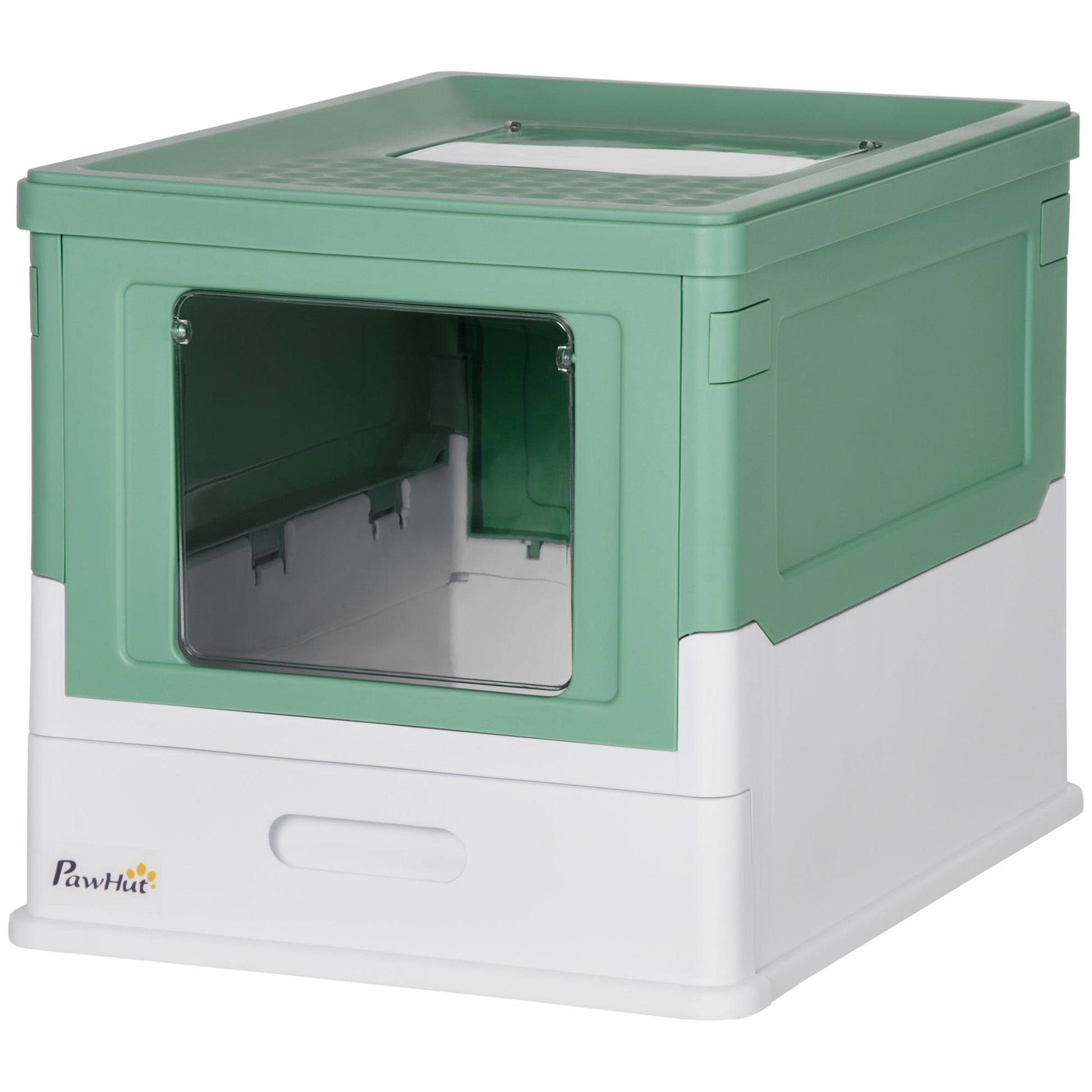 Cat Litter Tray with Hood Enclosed Cat Litter Box Pet Toilet w/ Lid, Scoop, Front Entry, 47.5 x 35.5 x 36.7cm - Green