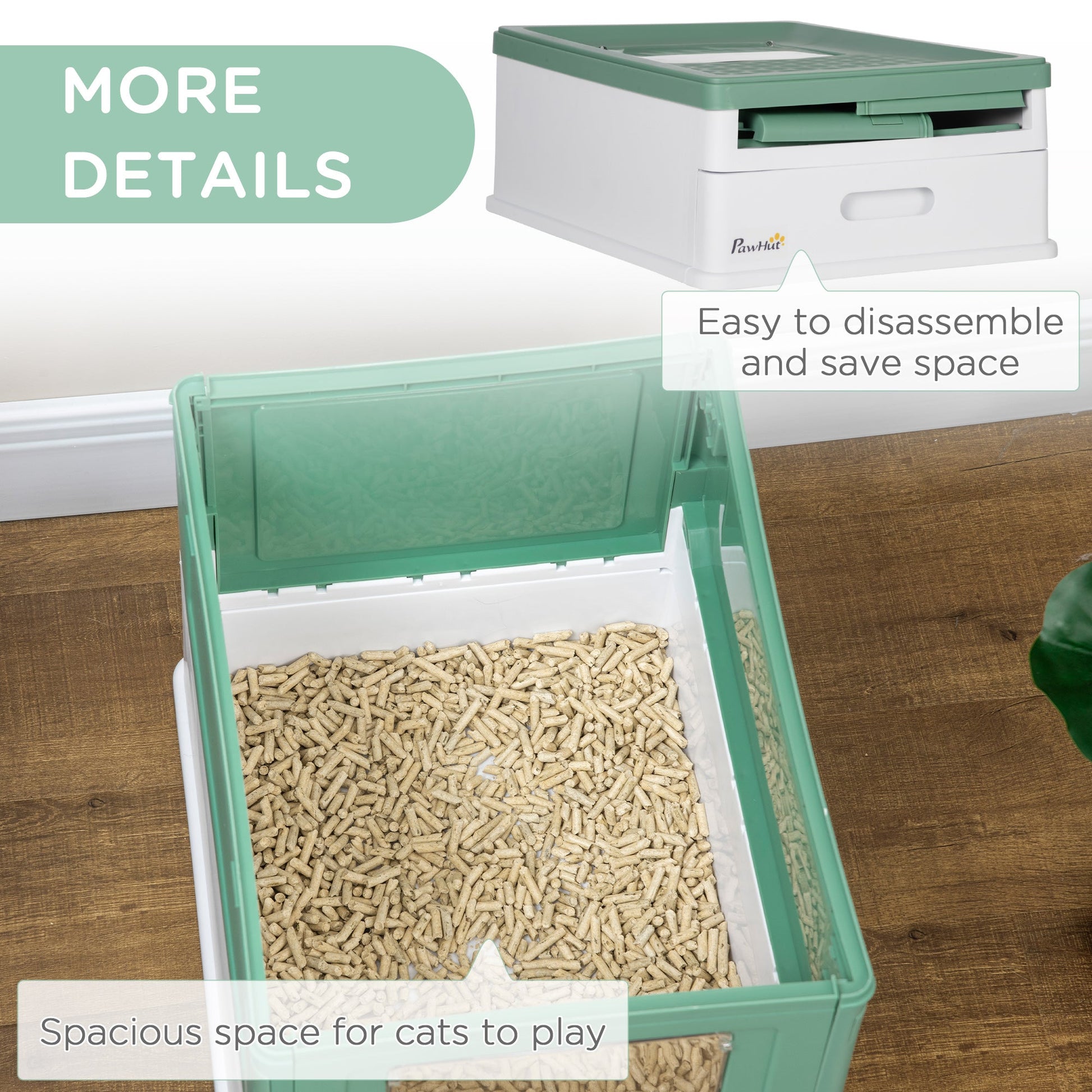 Cat Litter Tray with Hood Enclosed Cat Litter Box Pet Toilet w/ Lid, Scoop, Front Entry, 47.5 x 35.5 x 36.7cm - Green