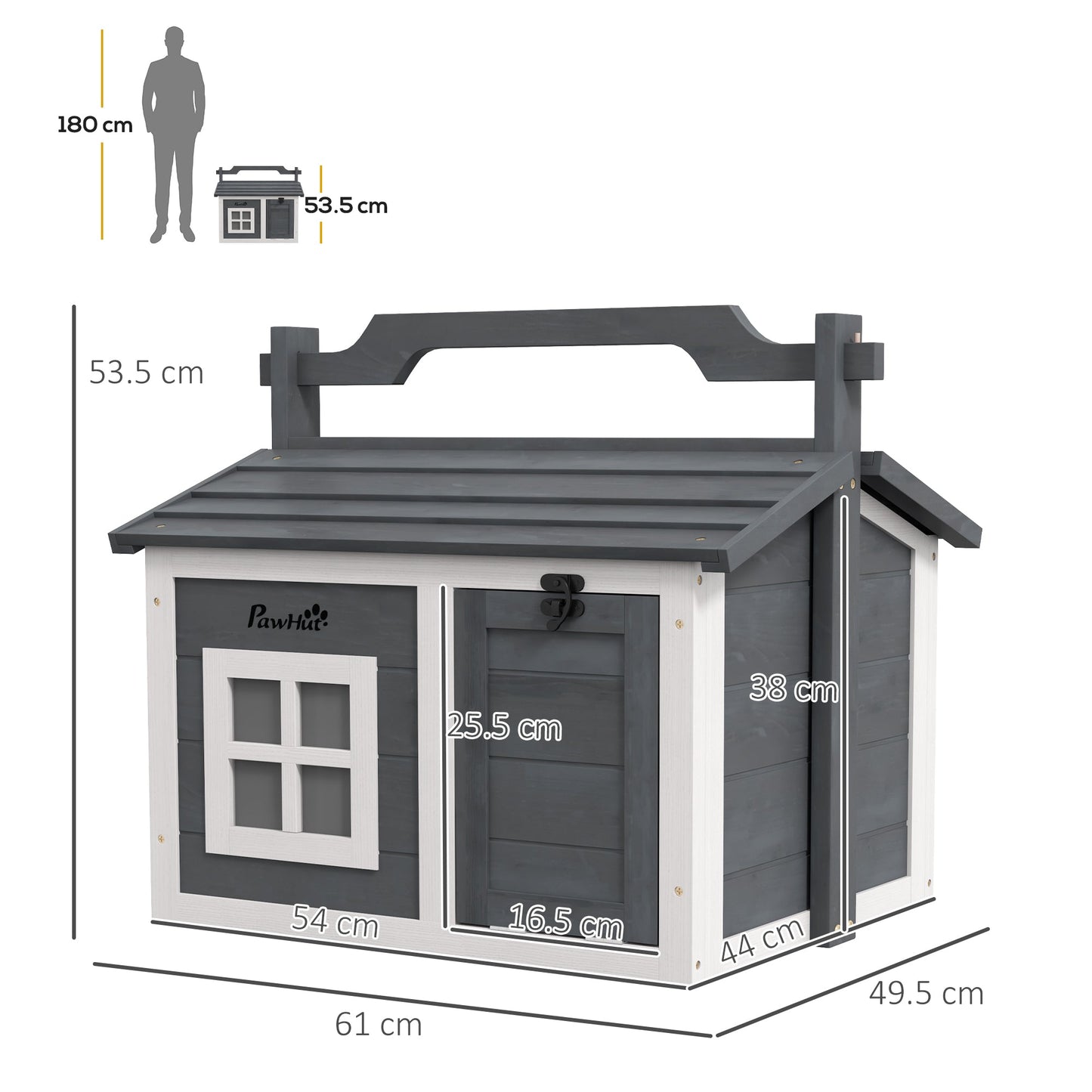 Rabbit Hutch Cat House Puppy House Guinea Pig Hutch Small Animal House Portable Wooden Indoor Outdoor with 2 Rooms Top Handle, Openable Roof - Grey