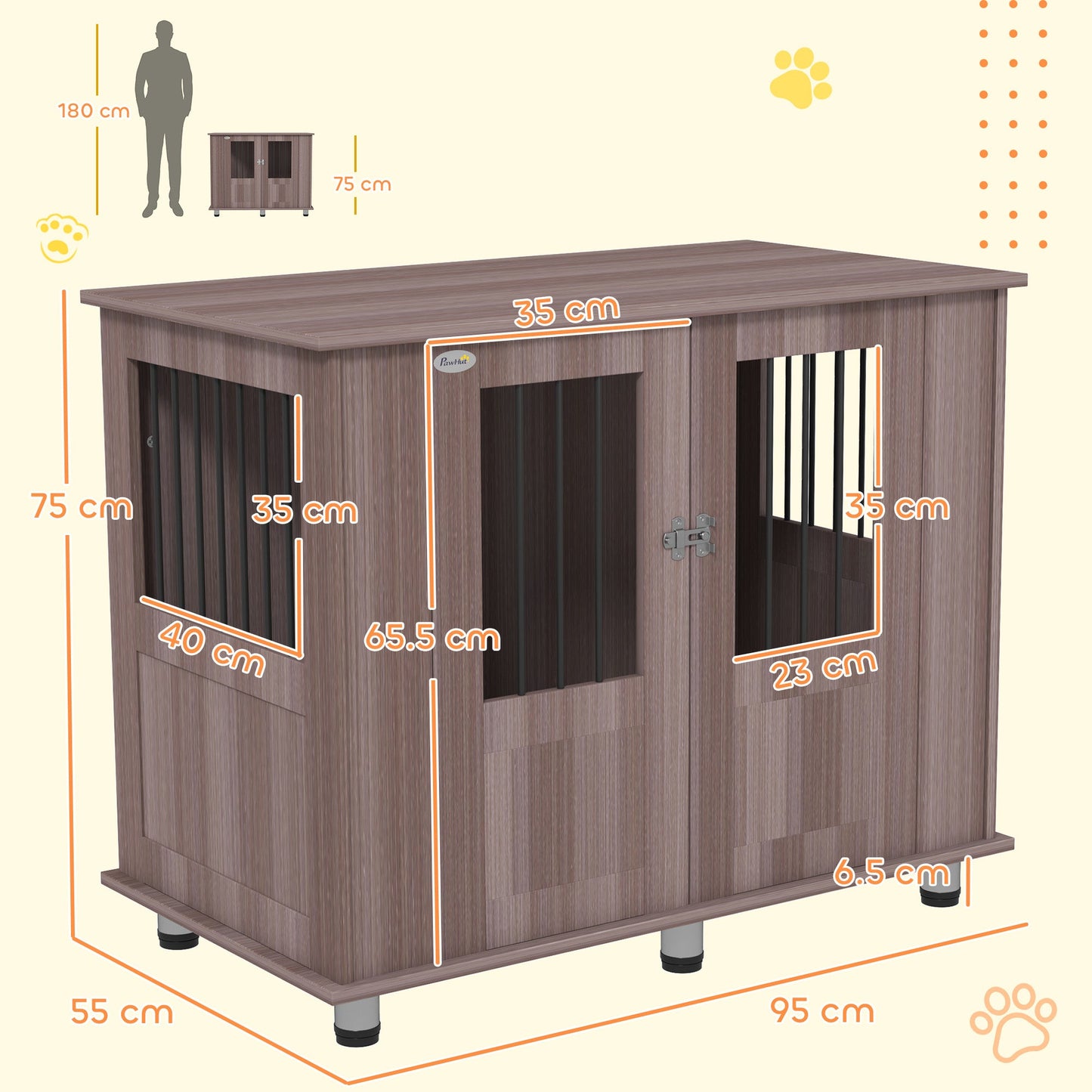 Dog Crate Furniture End Table, Pet Kennel for Medium Large Dogs with Magnetic Door Indoor Animal Cage, Purple, 95 x 55 x 75 cm