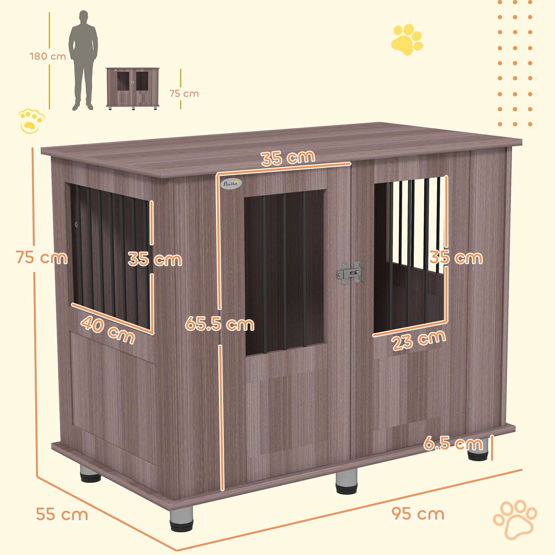 Dog Crate Furniture End Table, Pet Kennel for Medium Large Dogs with Magnetic Door Indoor Animal Cage, Purple, 95 x 55 x 75 cm