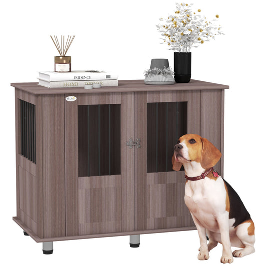 Dog Crate Furniture End Table, Pet Kennel for Medium Large Dogs with Magnetic Door Indoor Animal Cage, Purple, 95 x 55 x 75 cm