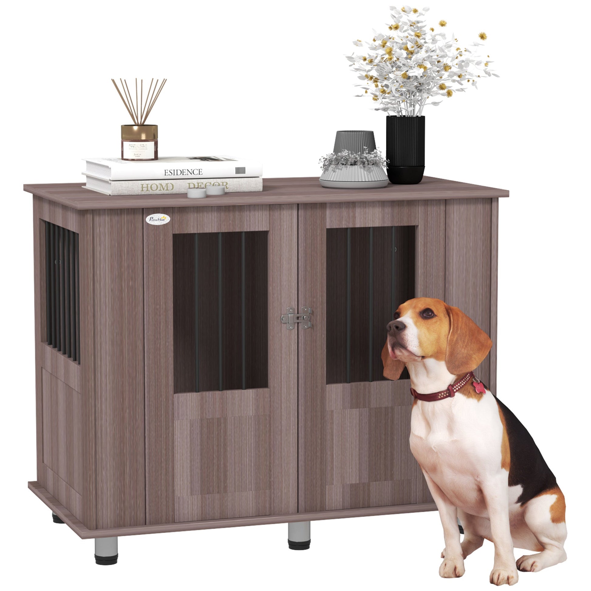 Dog Crate Furniture End Table, Pet Kennel for Medium Large Dogs with Magnetic Door Indoor Animal Cage, Purple, 95 x 55 x 75 cm