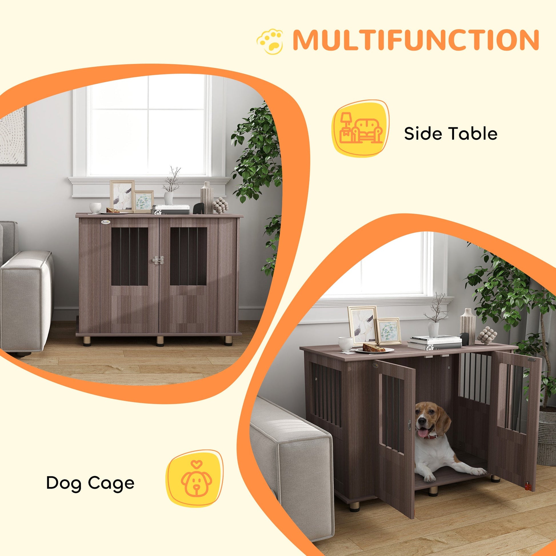 Dog Crate Furniture End Table, Pet Kennel for Medium Large Dogs with Magnetic Door Indoor Animal Cage, Purple, 95 x 55 x 75 cm