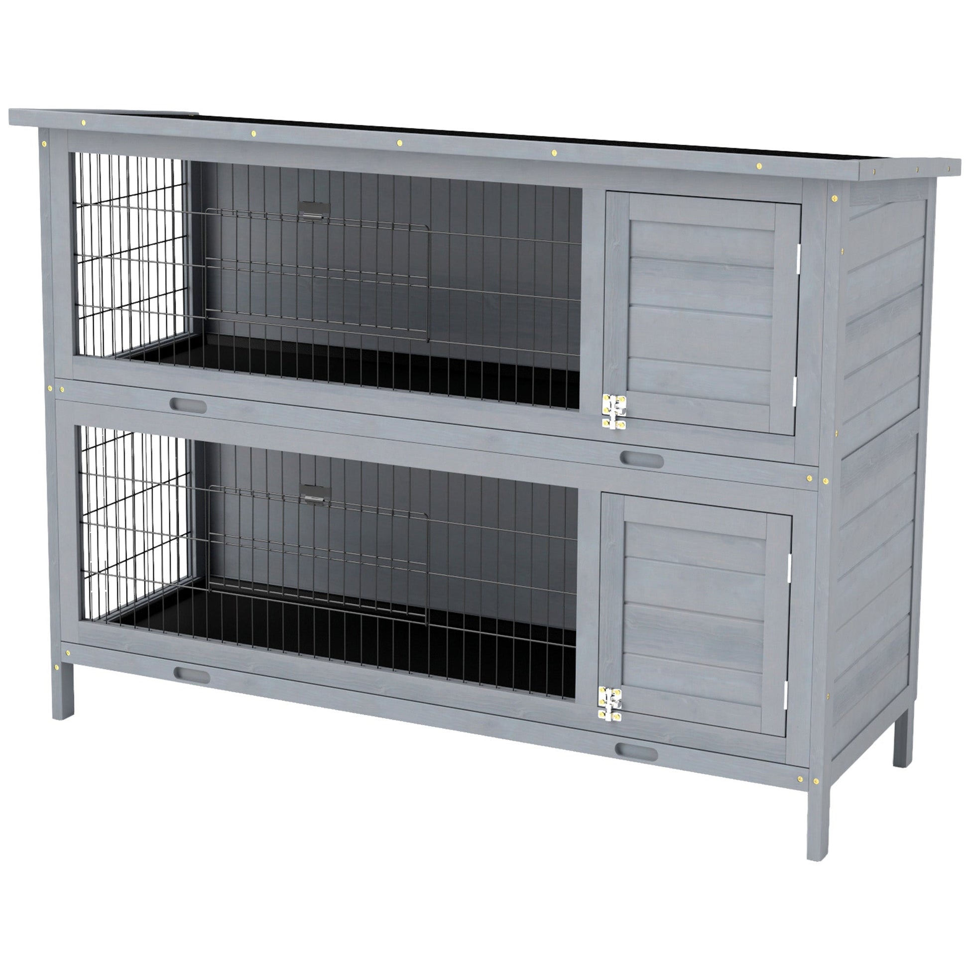 Rabbit Hutch Outdoor Guinea Pig Hutch Bunny Cage with No-Leak Trays, Divider, 136 x 50 x 93cm, Grey