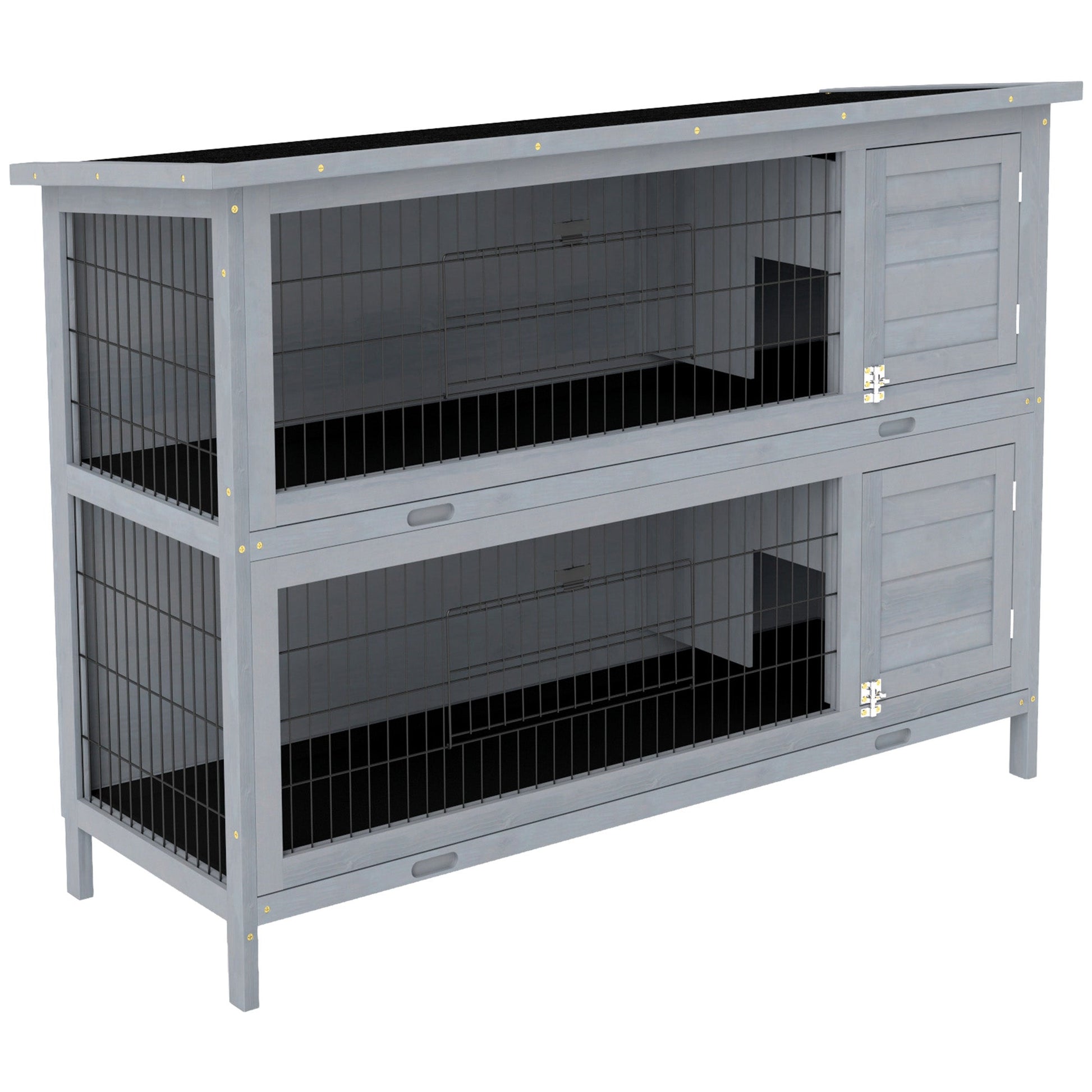 Rabbit Hutch Outdoor Guinea Pig Hutch Bunny Cage with No-Leak Trays, Divider, 136 x 50 x 93cm, Grey
