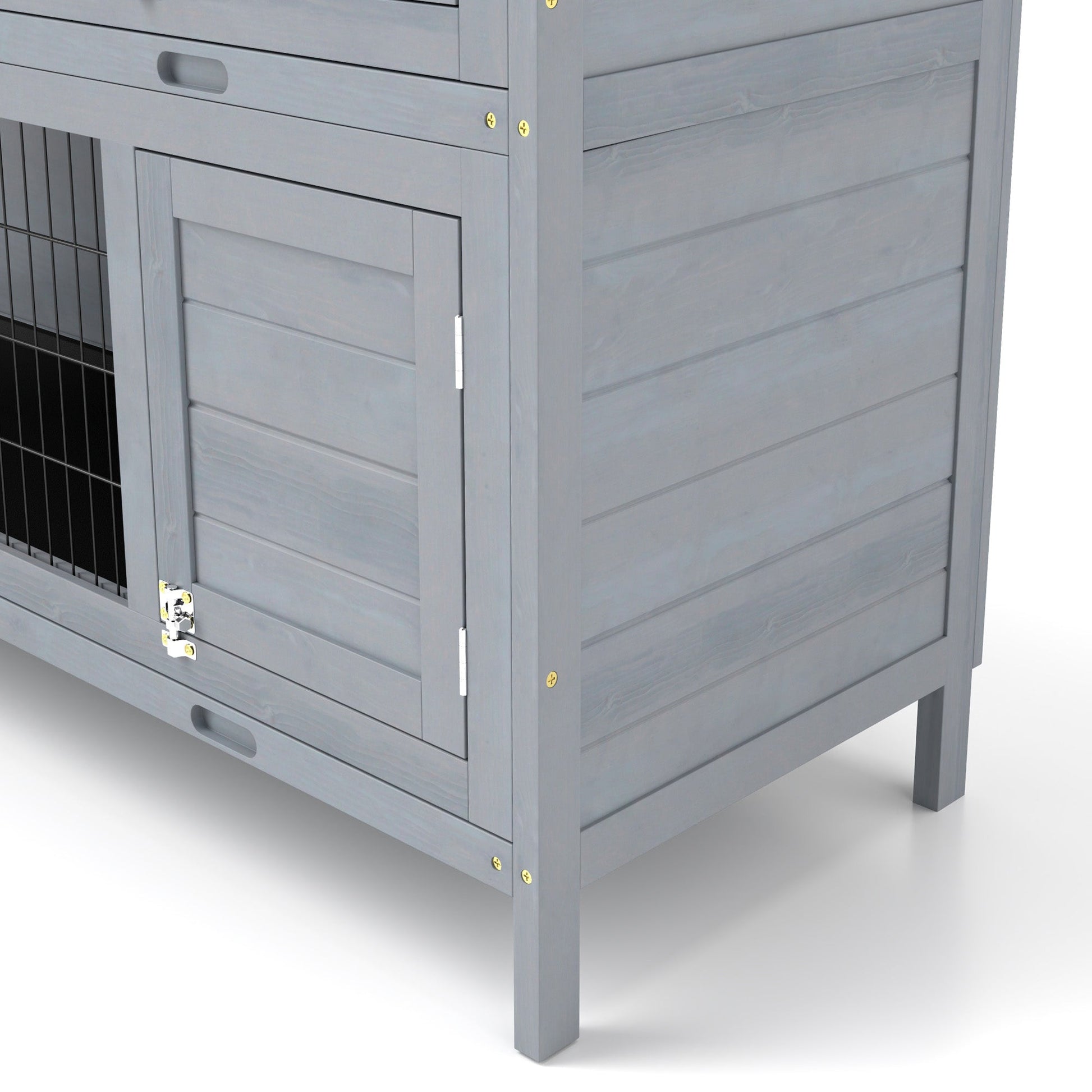 Rabbit Hutch Outdoor Guinea Pig Hutch Bunny Cage with No-Leak Trays, Divider, 136 x 50 x 93cm, Grey