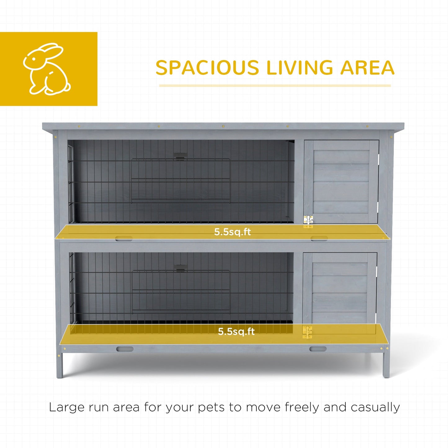 Rabbit Hutch Outdoor Guinea Pig Hutch Bunny Cage with No-Leak Trays, Divider, 136 x 50 x 93cm, Grey