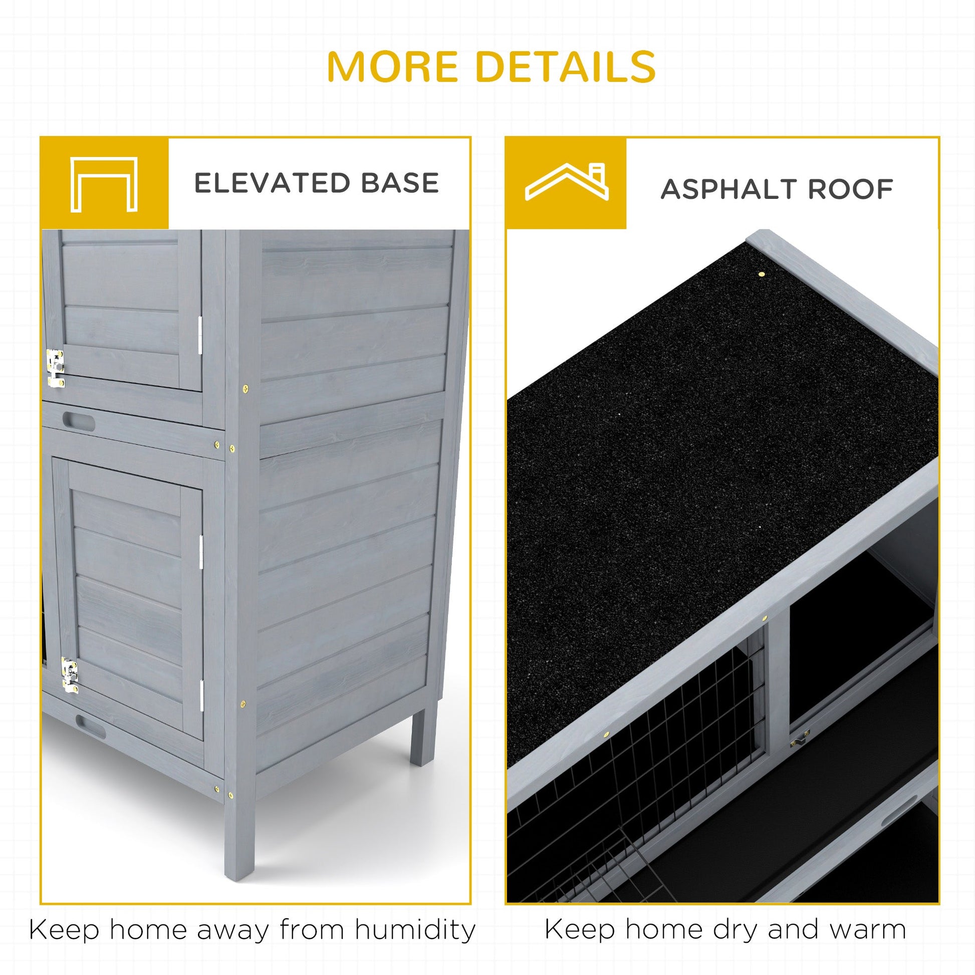 Rabbit Hutch Outdoor Guinea Pig Hutch Bunny Cage with No-Leak Trays, Divider, 136 x 50 x 93cm, Grey
