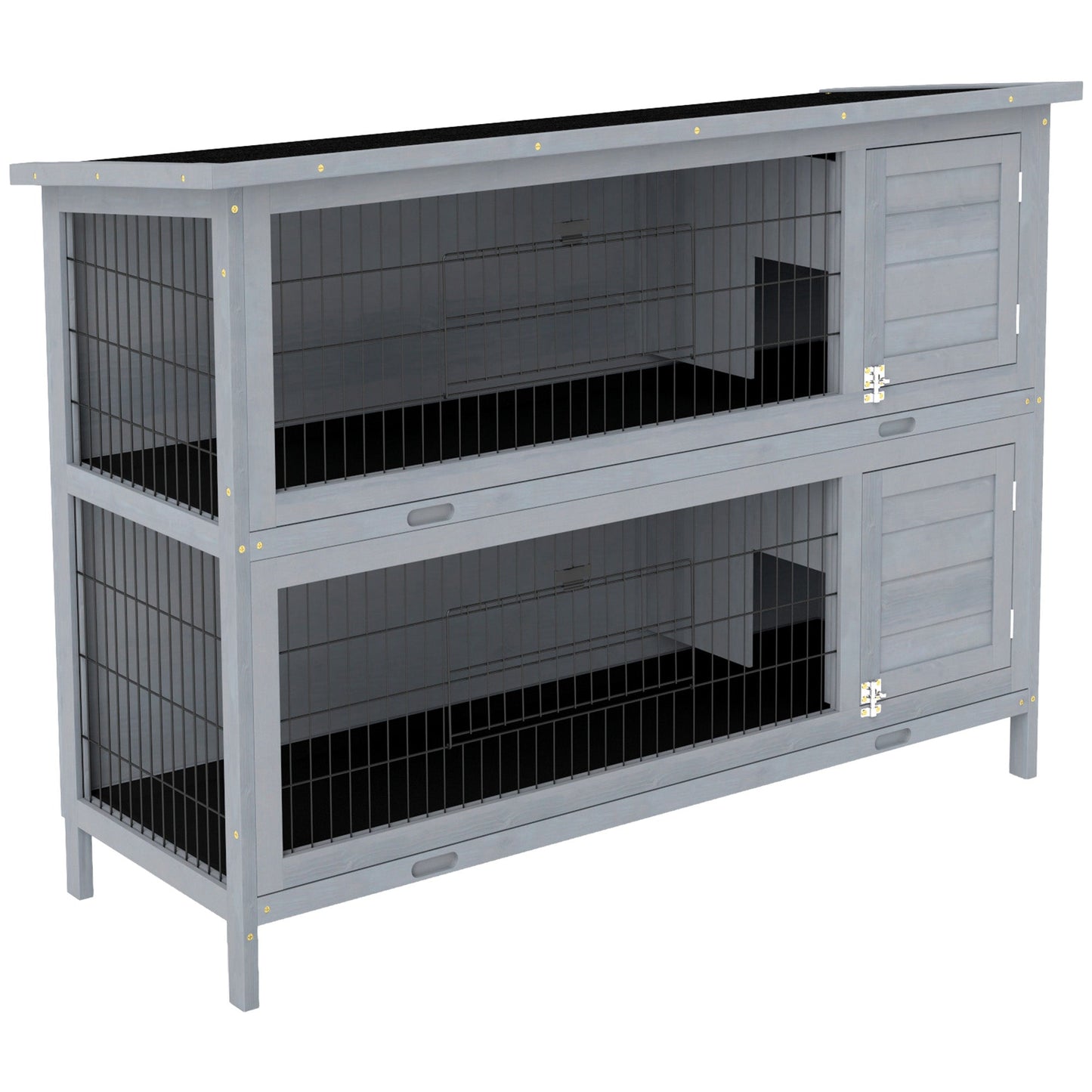 Rabbit Hutch Outdoor Guinea Pig Hutch Bunny Cage with No-Leak Trays, Divider, 136 x 50 x 93cm, Grey