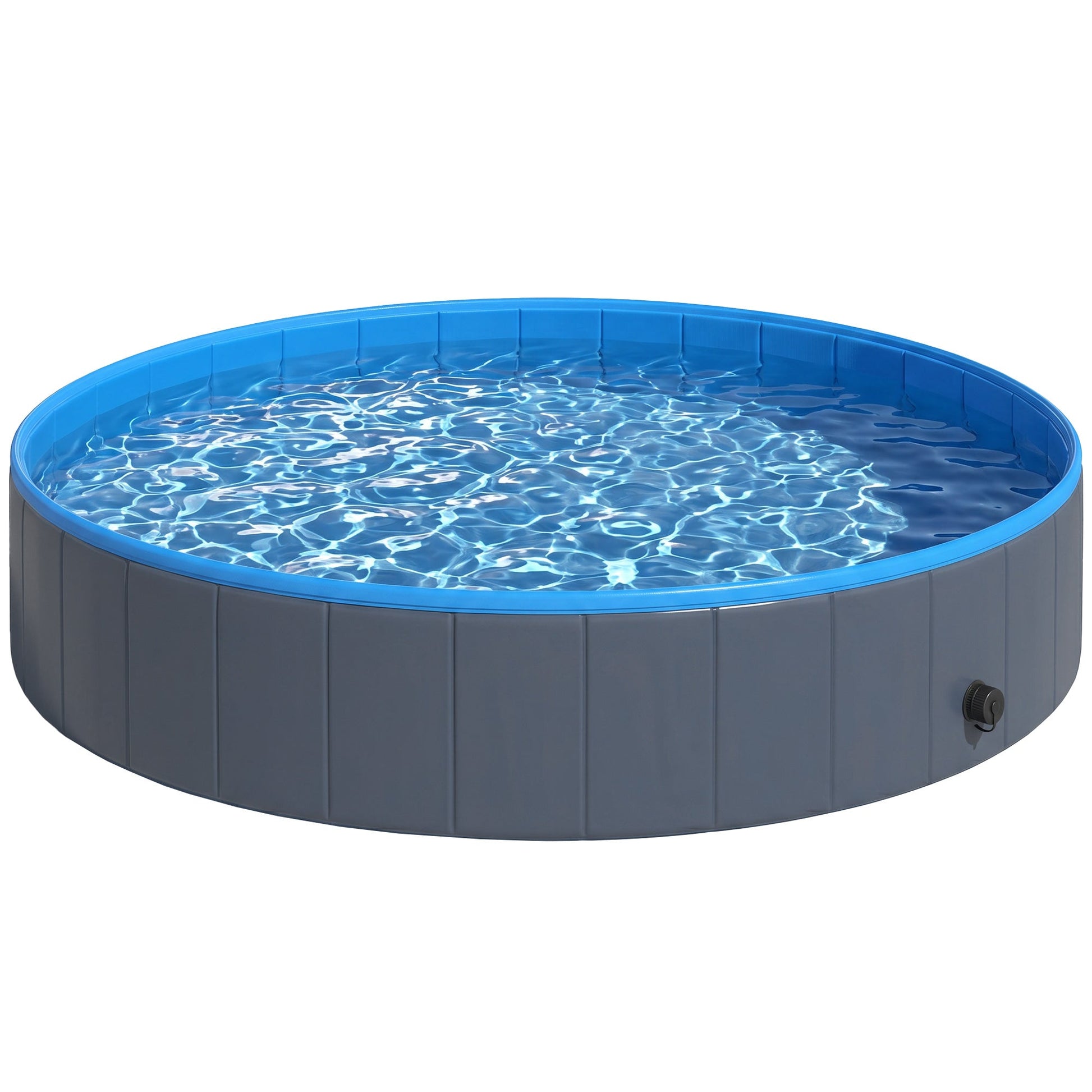 Foldable Dog Pool for Puppies and Ducks, Thickened PVC Dog Paddling Pool Bath Tub Hard Board, Anti-Slip Bottom and Hose Adapter for Easy Drainage, 140 x 30cm, Blue and Dark Grey