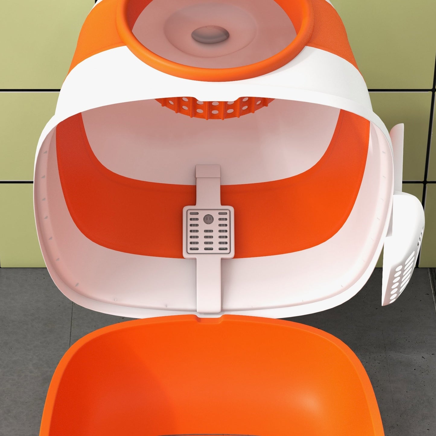 Foldable Cat Litter Box with Lid, Hooded Cat Litter Tray with High Sides, Air Freshener, Large Two-Way Entrance, Scoop, Orange