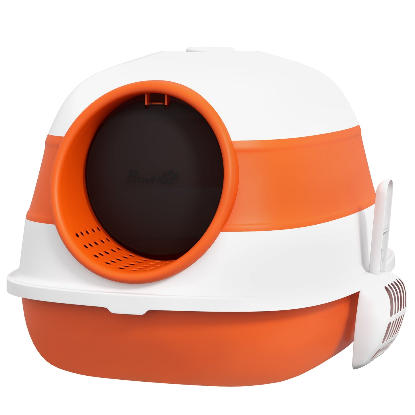 Foldable Cat Litter Box with Lid, Hooded Cat Litter Tray with High Sides, Air Freshener, Large Two-Way Entrance, Scoop, Orange