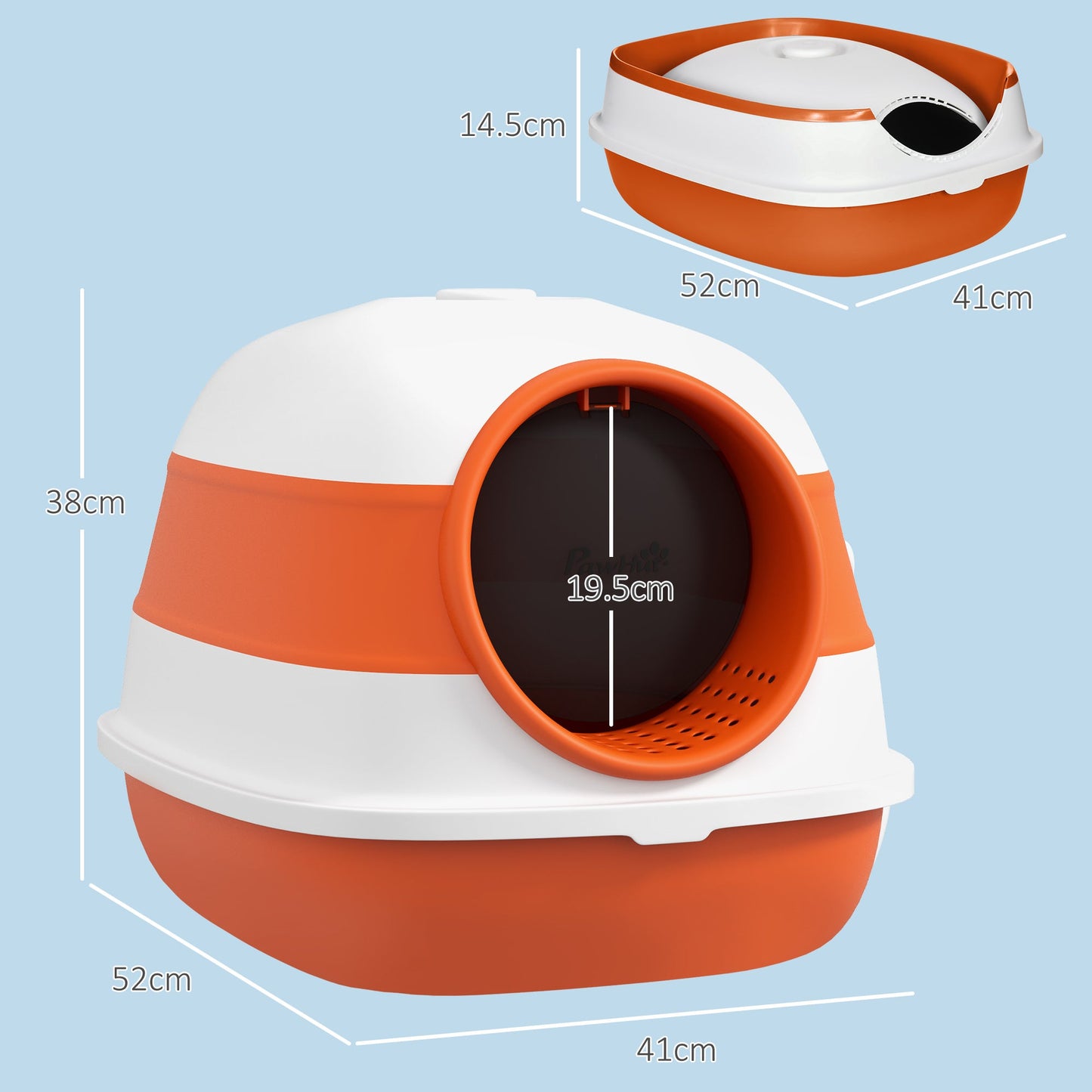 Foldable Cat Litter Box with Lid, Hooded Cat Litter Tray with High Sides, Air Freshener, Large Two-Way Entrance, Scoop, Orange