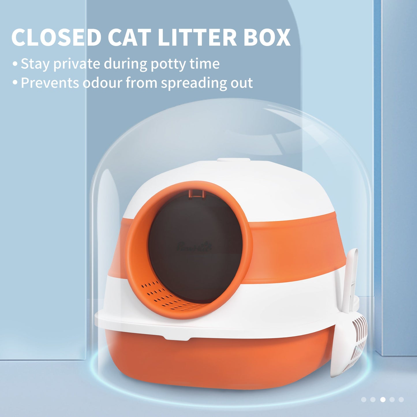 Foldable Cat Litter Box with Lid, Hooded Cat Litter Tray with High Sides, Air Freshener, Large Two-Way Entrance, Scoop, Orange