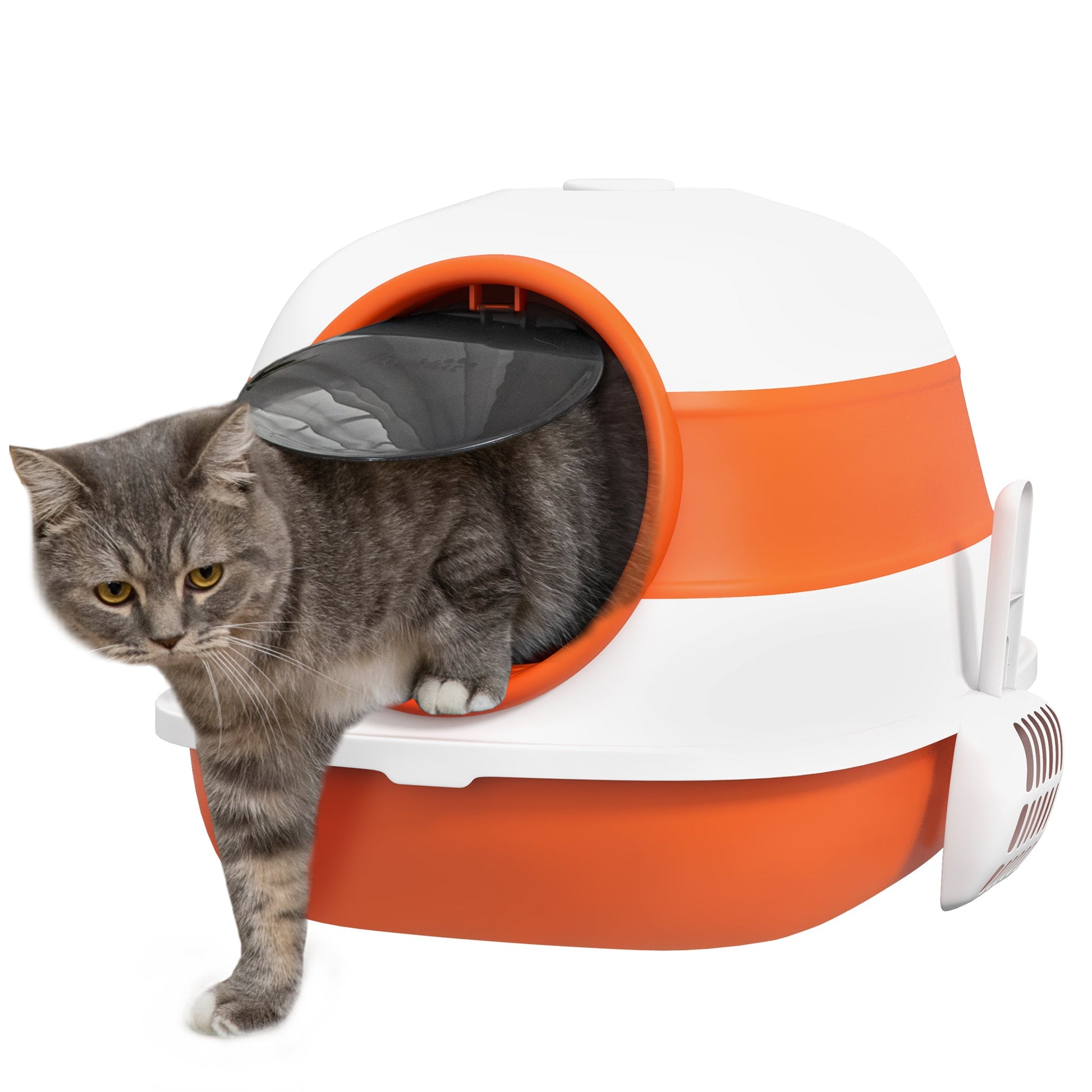 Foldable Cat Litter Box with Lid, Hooded Cat Litter Tray with High Sides, Air Freshener, Large Two-Way Entrance, Scoop, Orange