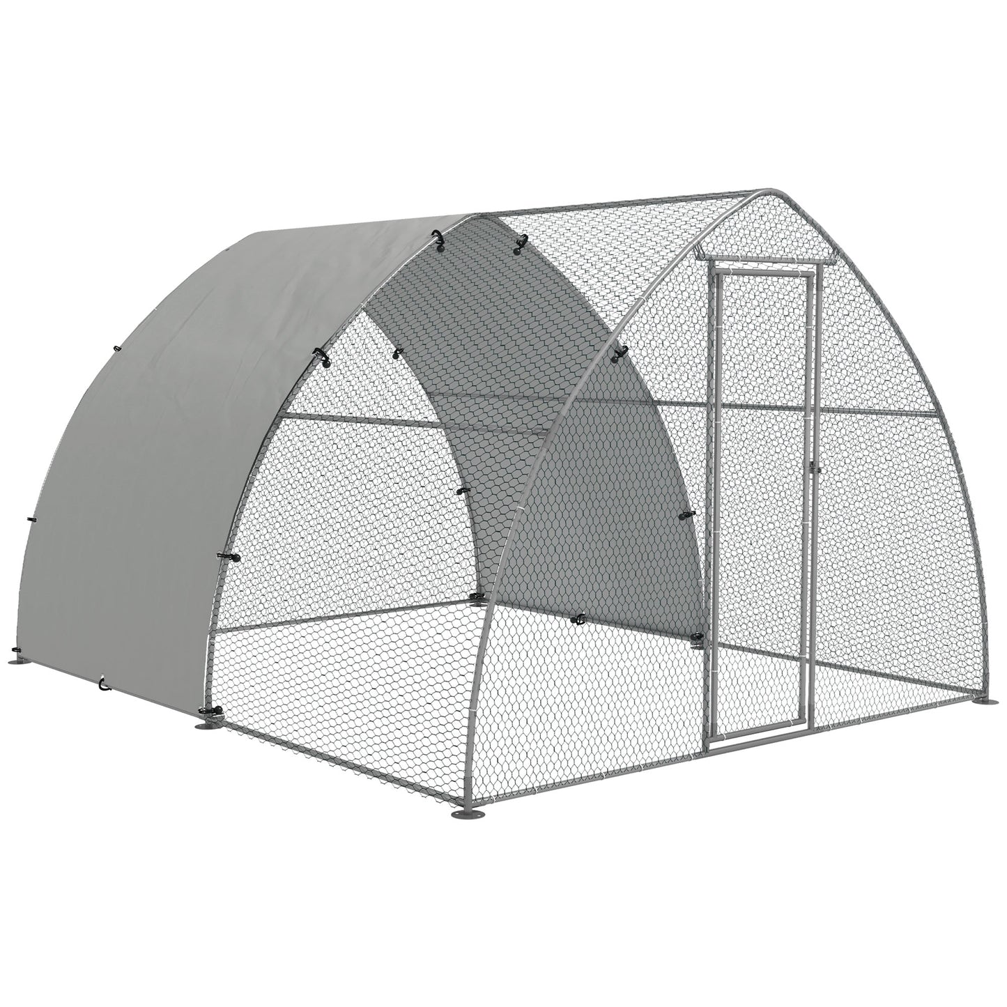 Walk In Chicken Run, Galvanised Chicken Coop Outdoor with Cover, Poultry Cage, for 8-12 Chickens, Hens, Ducks, Rabbits, 3 x 3.8 x 2.2m - Silver Tone