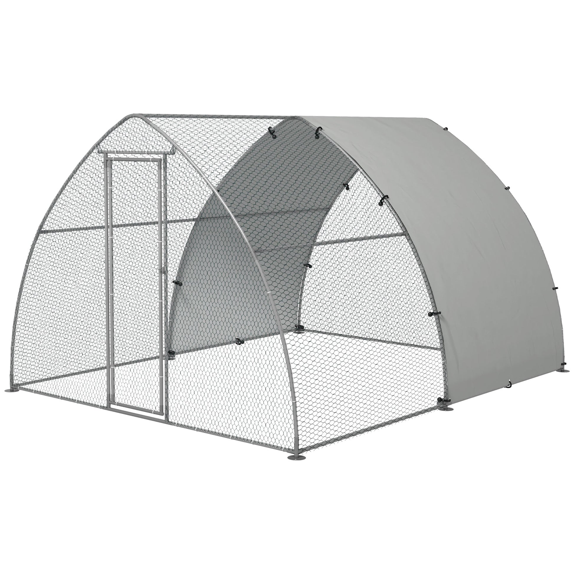 Walk In Chicken Run, Galvanised Chicken Coop Outdoor with Cover, Poultry Cage, for 8-12 Chickens, Hens, Ducks, Rabbits, 3 x 3.8 x 2.2m - Silver Tone