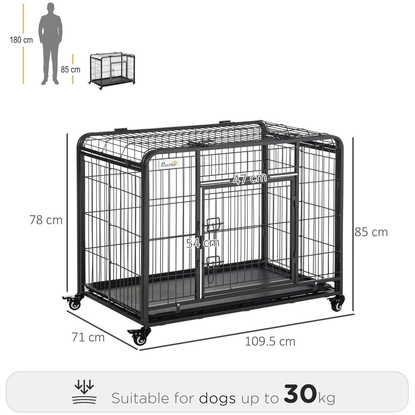 Metal Dog Cage Kennel Locking Door & Wheels Removable Tray Openable Top For Large Pets 109.5 x 71 x 78 cm