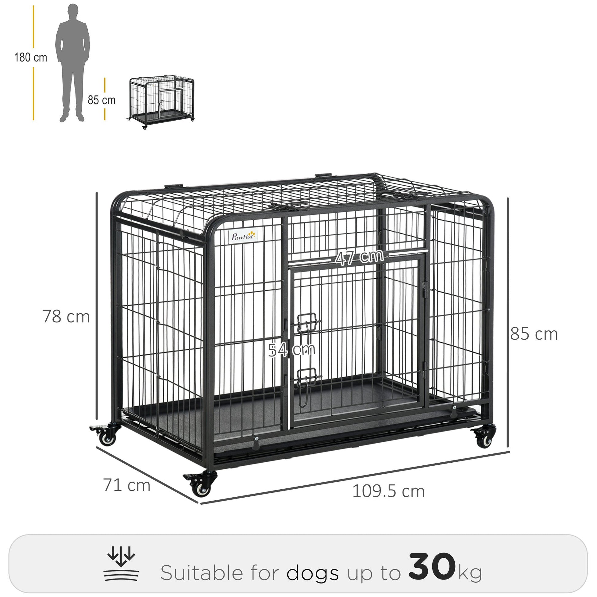 Metal Dog Cage Kennel Locking Door & Wheels Removable Tray Openable Top For Large Pets 109.5 x 71 x 78 cm
