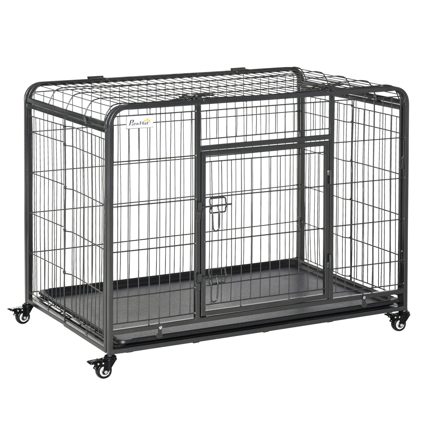 Metal Dog Cage Kennel Locking Door & Wheels Removable Tray Openable Top For Large Pets 109.5 x 71 x 78 cm