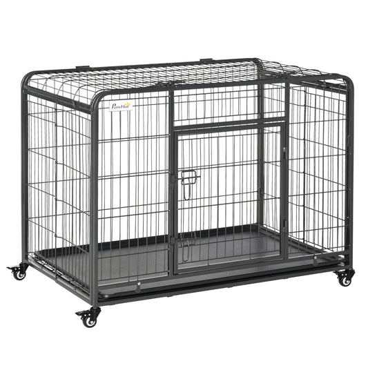 Metal Dog Cage Kennel Locking Door & Wheels Removable Tray Openable Top For Large Pets 109.5 x 71 x 78 cm