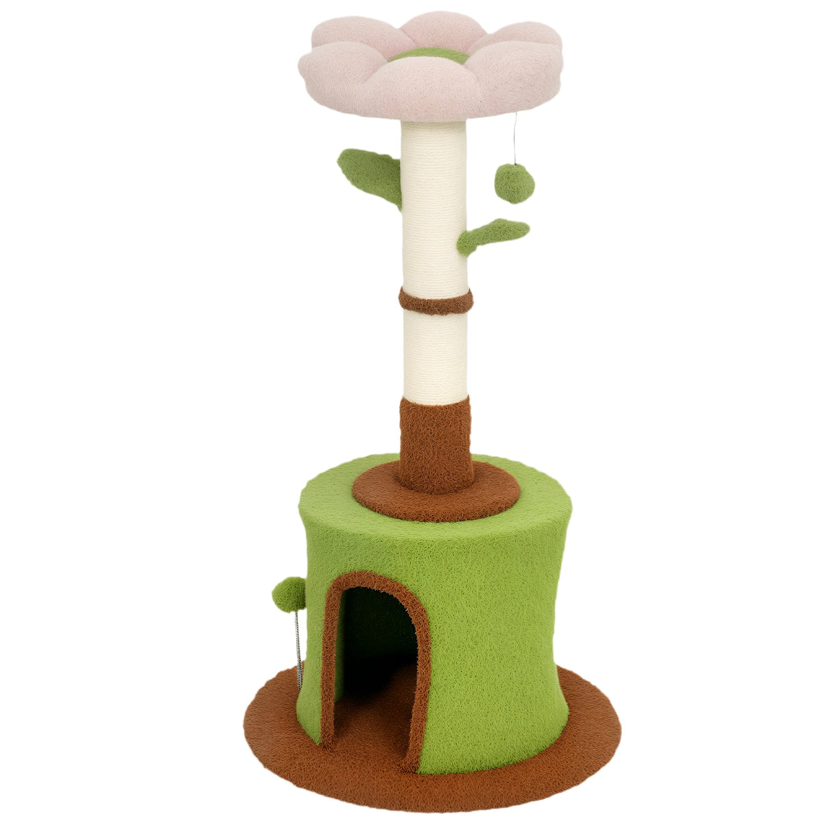 Cat Tree for Indoor Kittens, 88cm Flower Cat Tower with Condo & Bed, Scratching Post, 2 Toy Balls and 2 Crinkle Leaves, Kitty Activity Centre for Playing and Resting