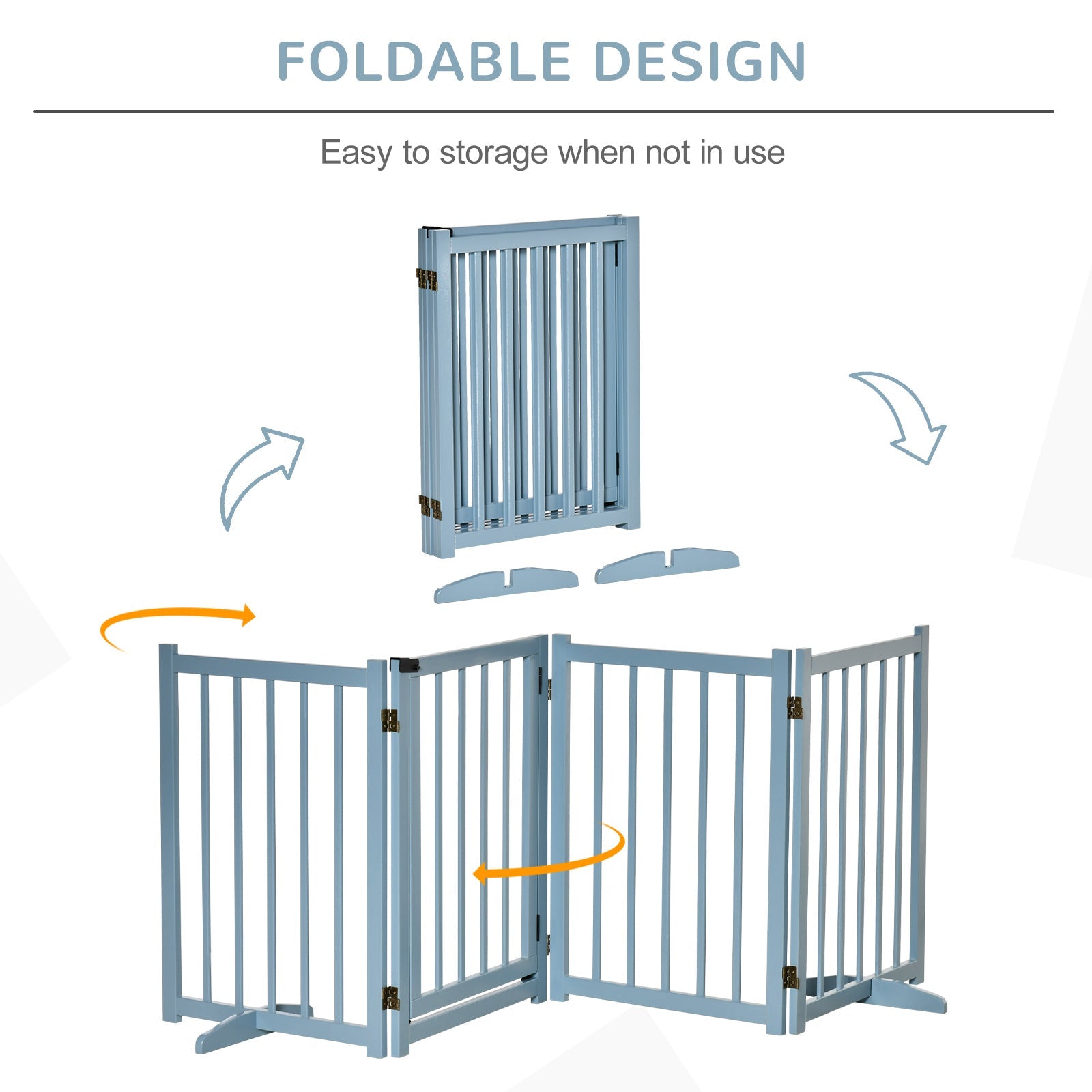 Wooden Dog Gate, Dog Fence Indoor, 80 cm Tall Freestanding Pet Gate for Small and Medium Dogs with 4 Panels, 2 Support Feet, Blue-Grey